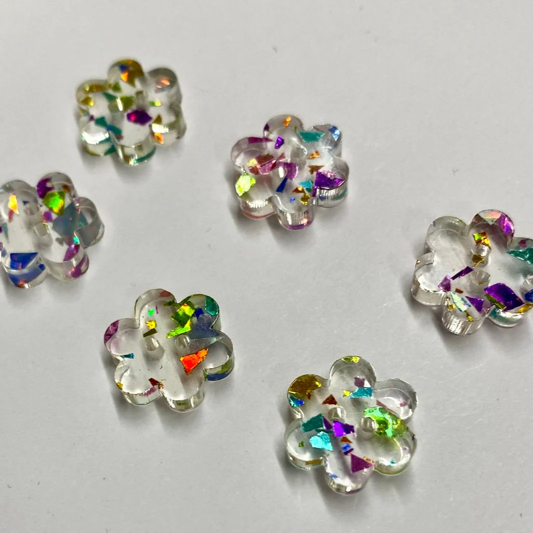 1/2" Confetti Glitter Flower Acrylic Buttons