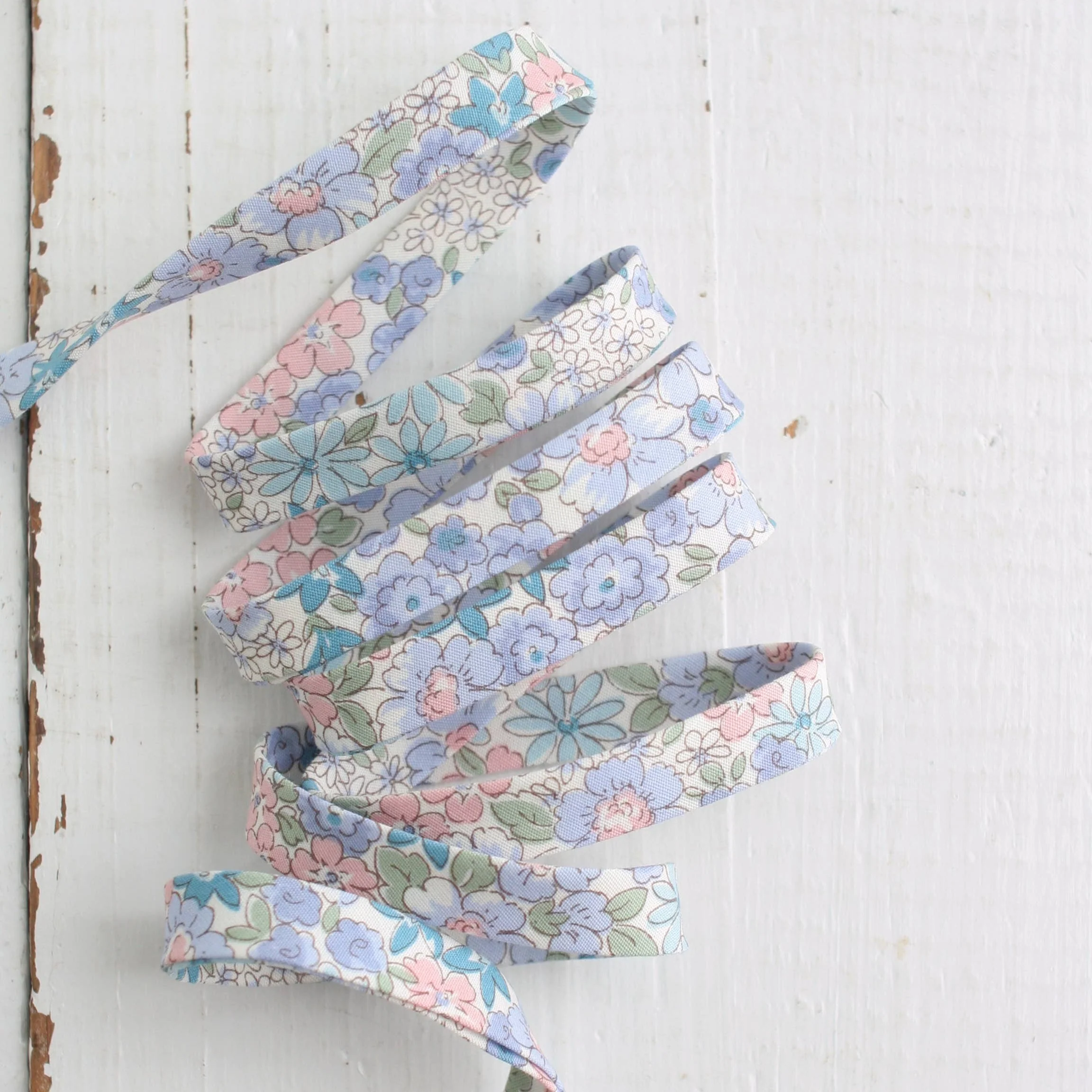 1/2" Double Fold Bias Binding -  Blue Floral