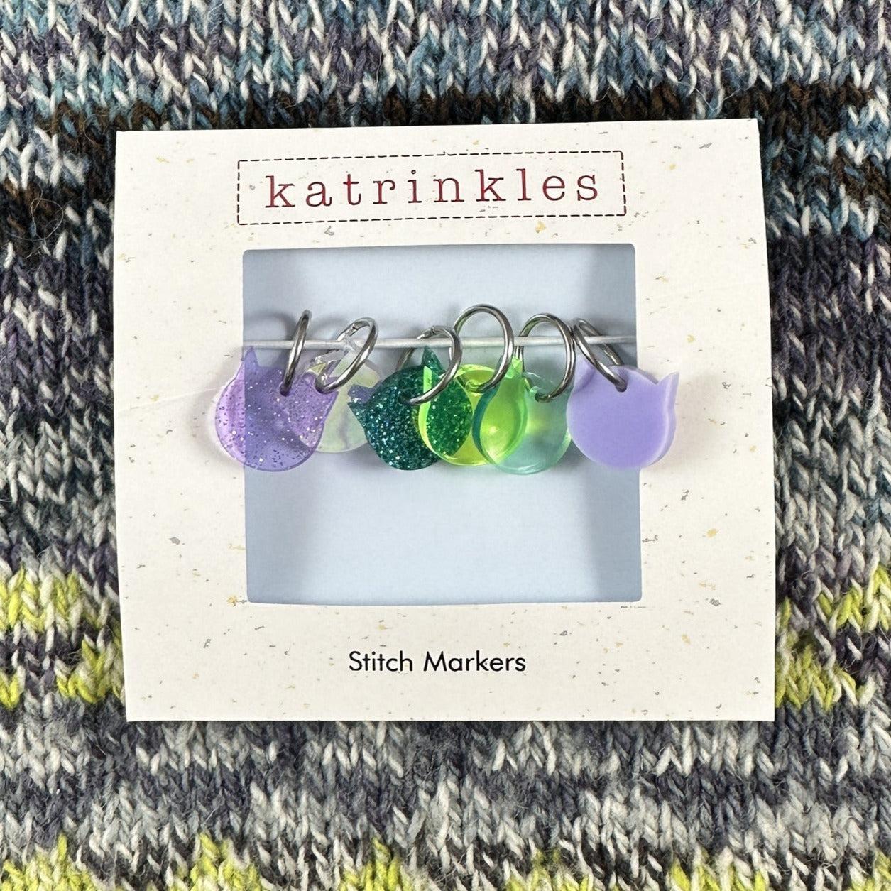 Acrylic Cat Stitch Markers - Green / Blue / Purple