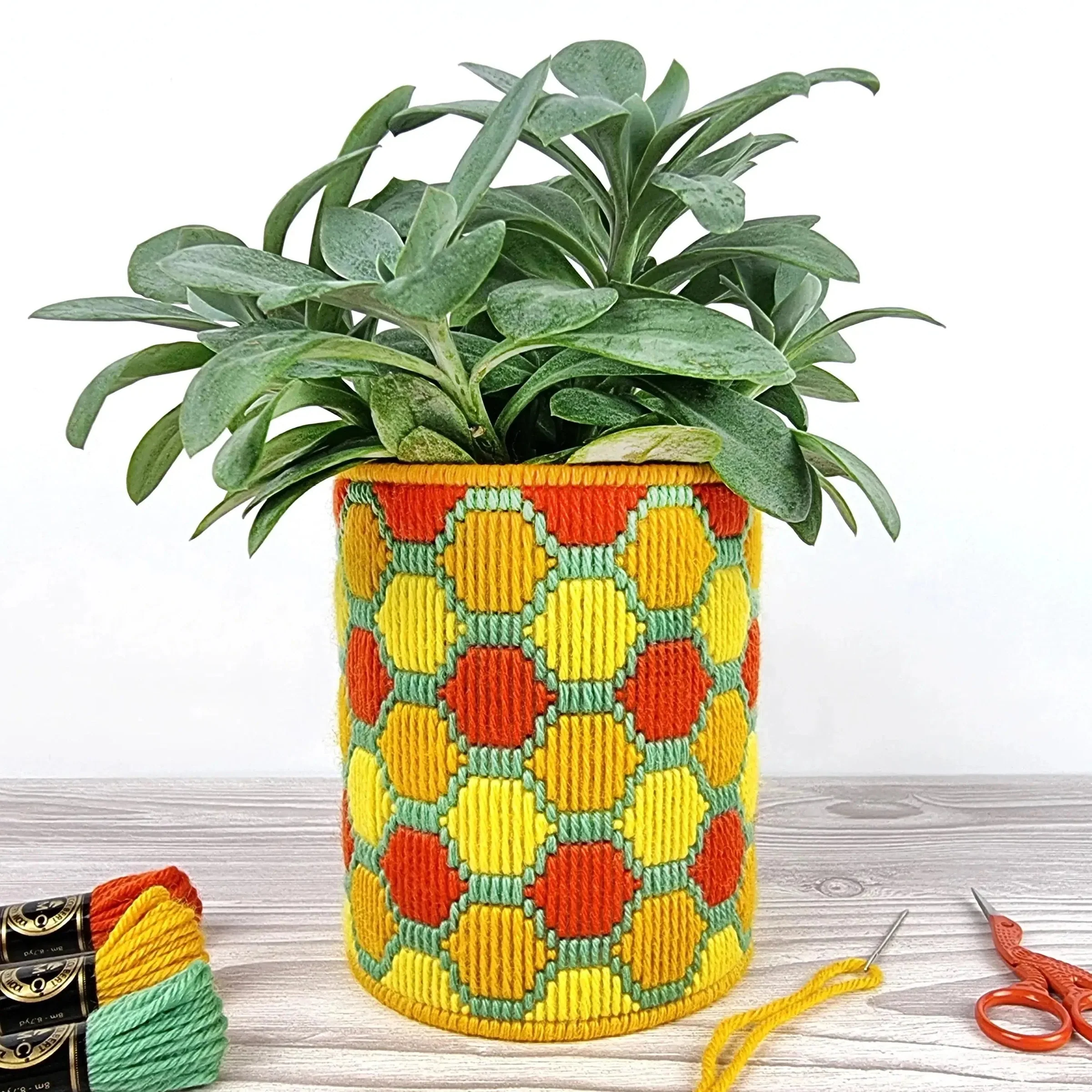 Bargello Embroidery Honeycomb Plant Pot Kit
