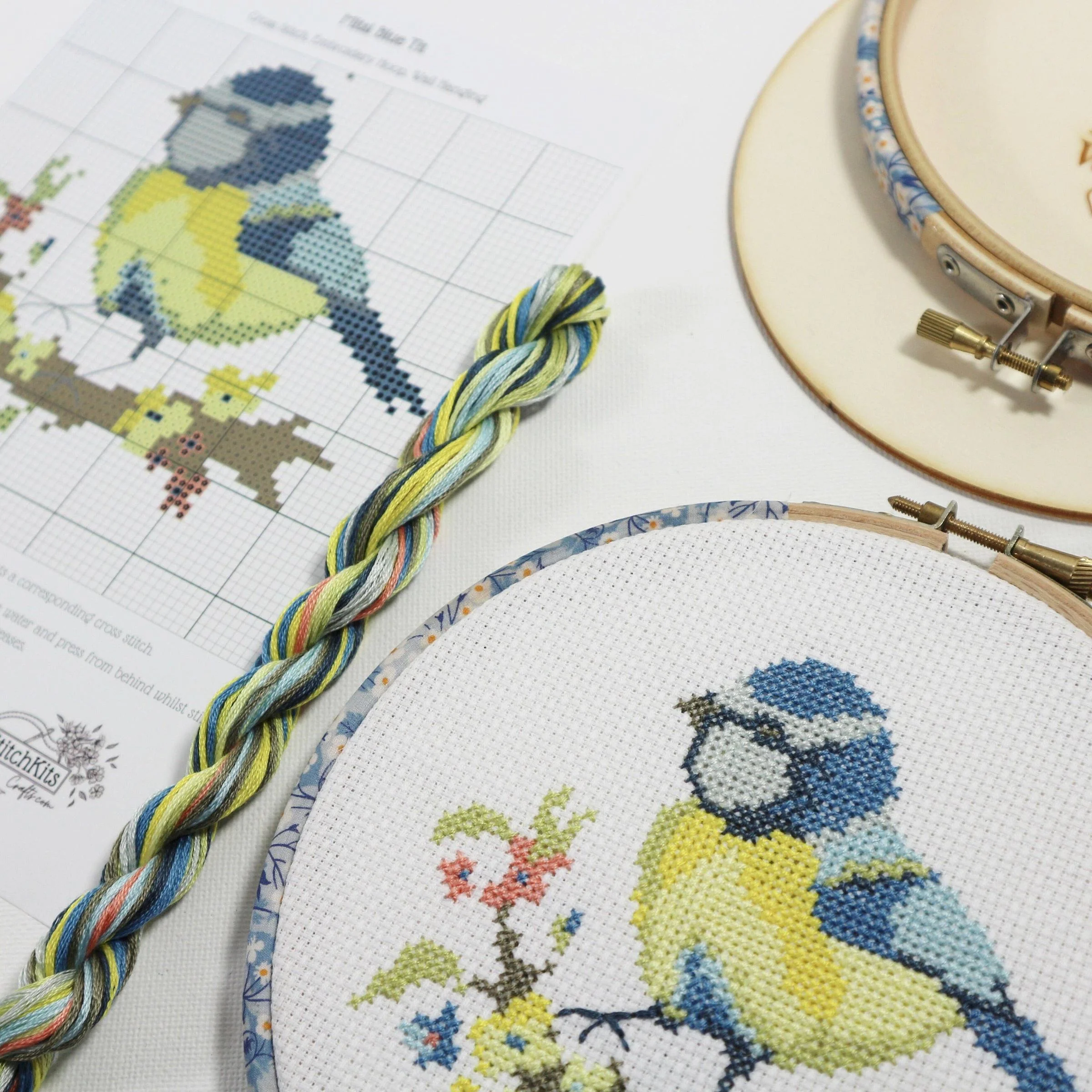 Blue Tit With Yellow Blossom Cross Stitch Kit - Image 2