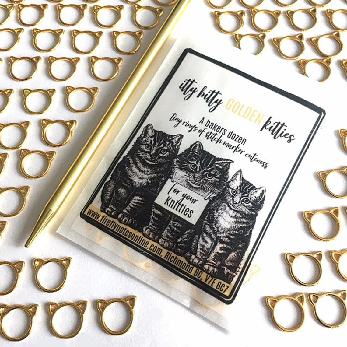 Kitties Stitch Markers - Small Gold