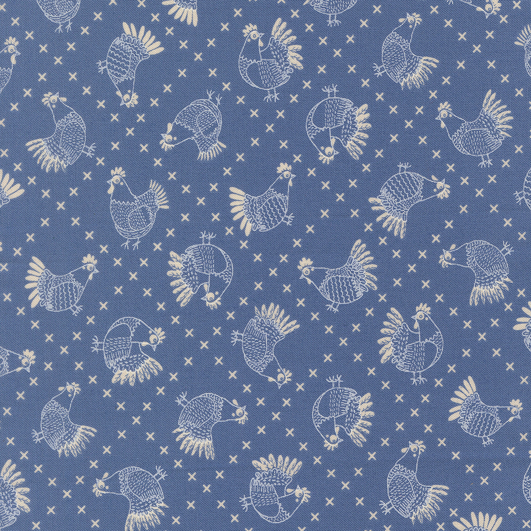 Cross Stitch Chickens Cobalt