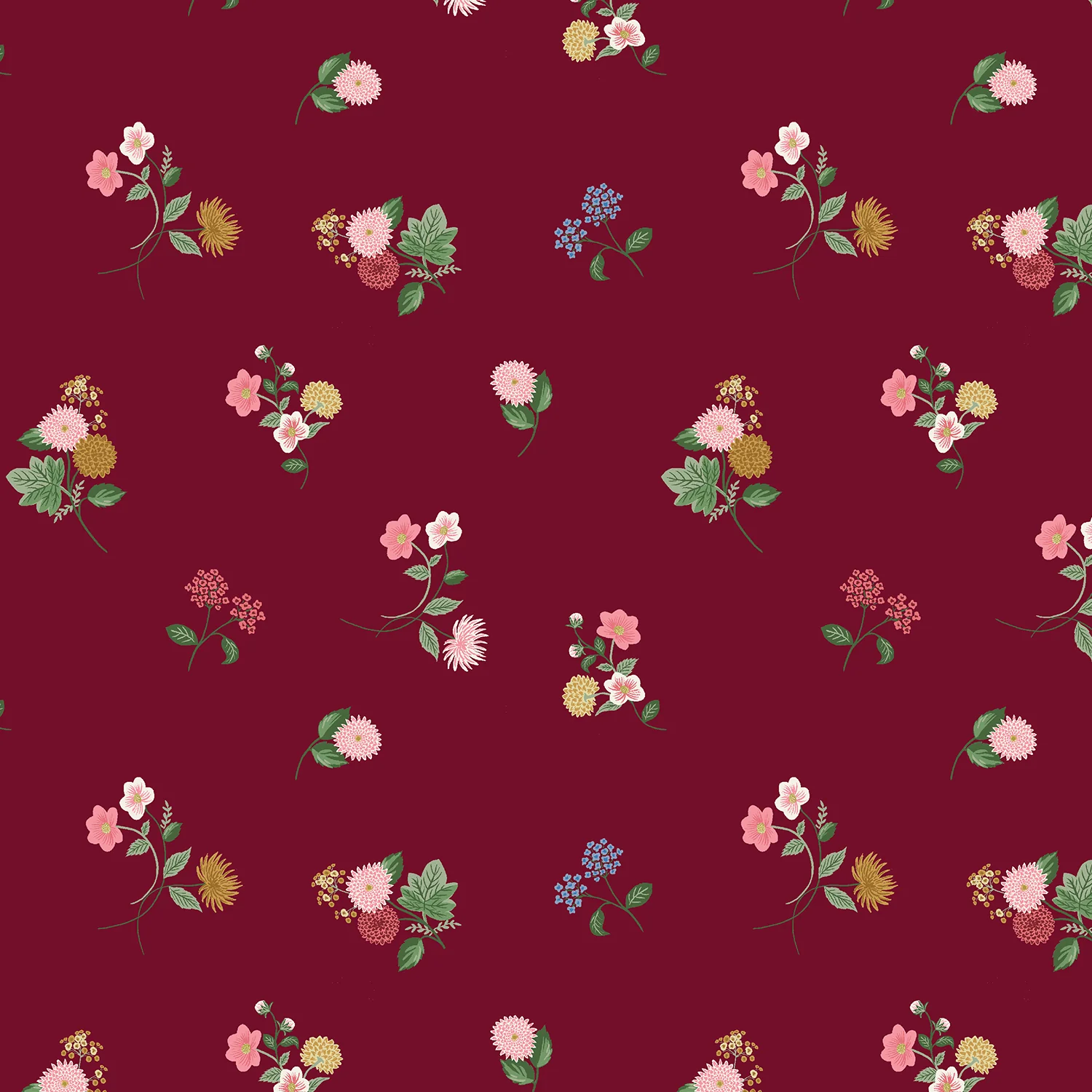 Ditsy Dahlia Burgundy Rayon