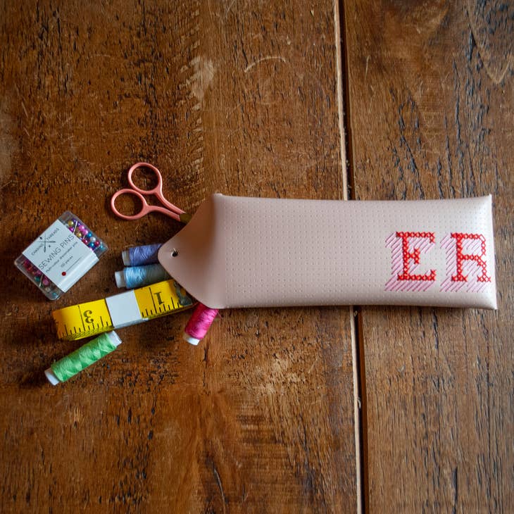 DIY Cross Stitch Envelope Case - Light Pink with Red Thread - Image 2