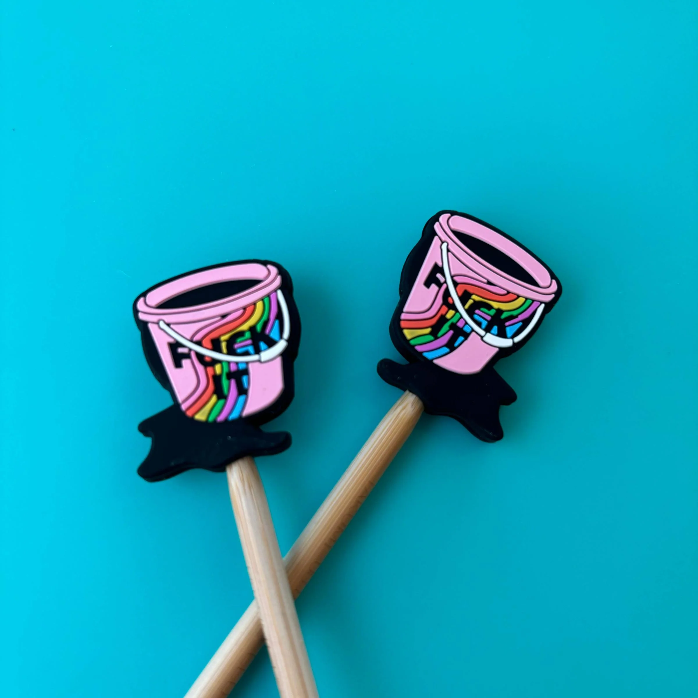 F*ck It Bucket Rainbow Knitting Needle Point Protectors