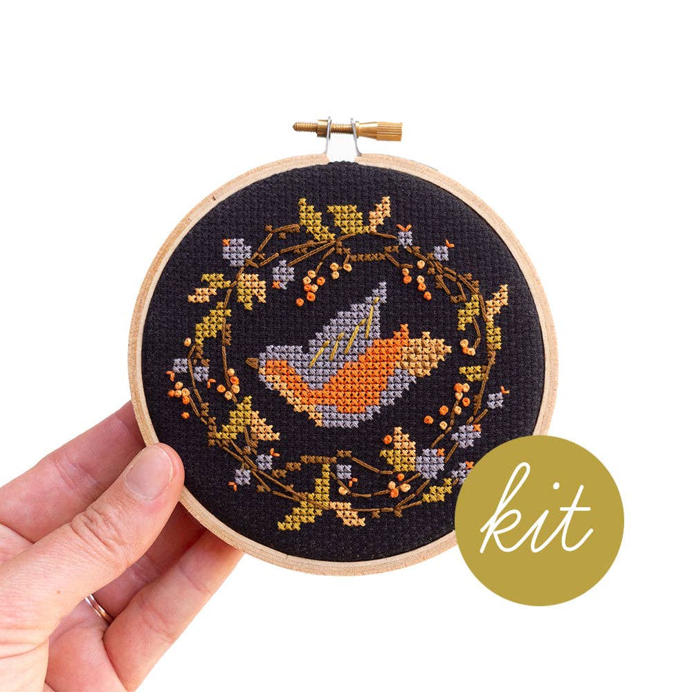 Fall Bird, 4" Cross Stitch Kit