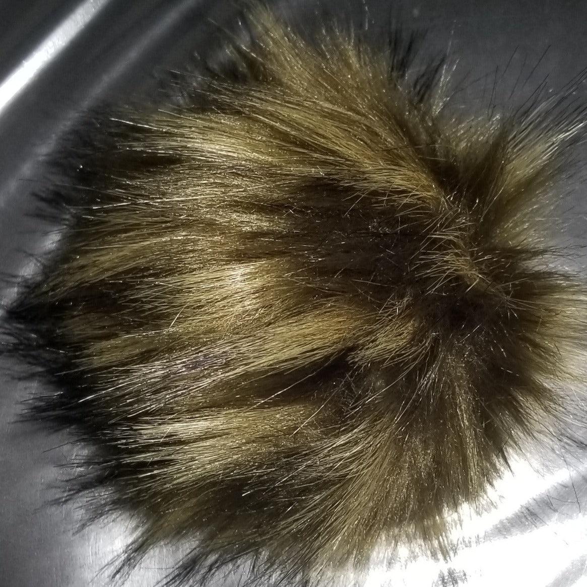 Faux Raccoon Fur Pompom - Golden with Black
