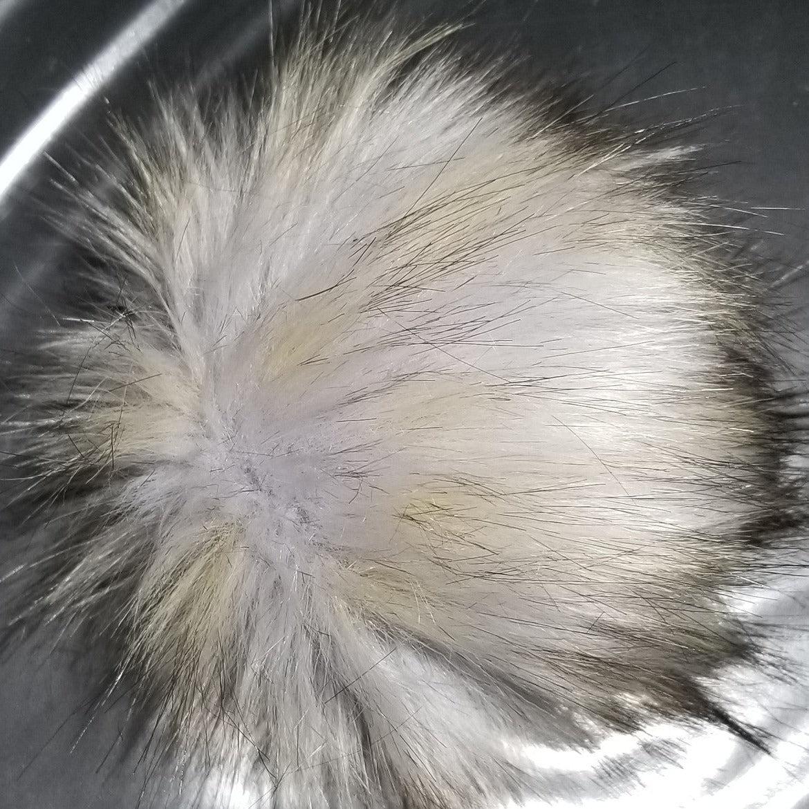 Faux Raccoon Fur Pompom - Off White with Black