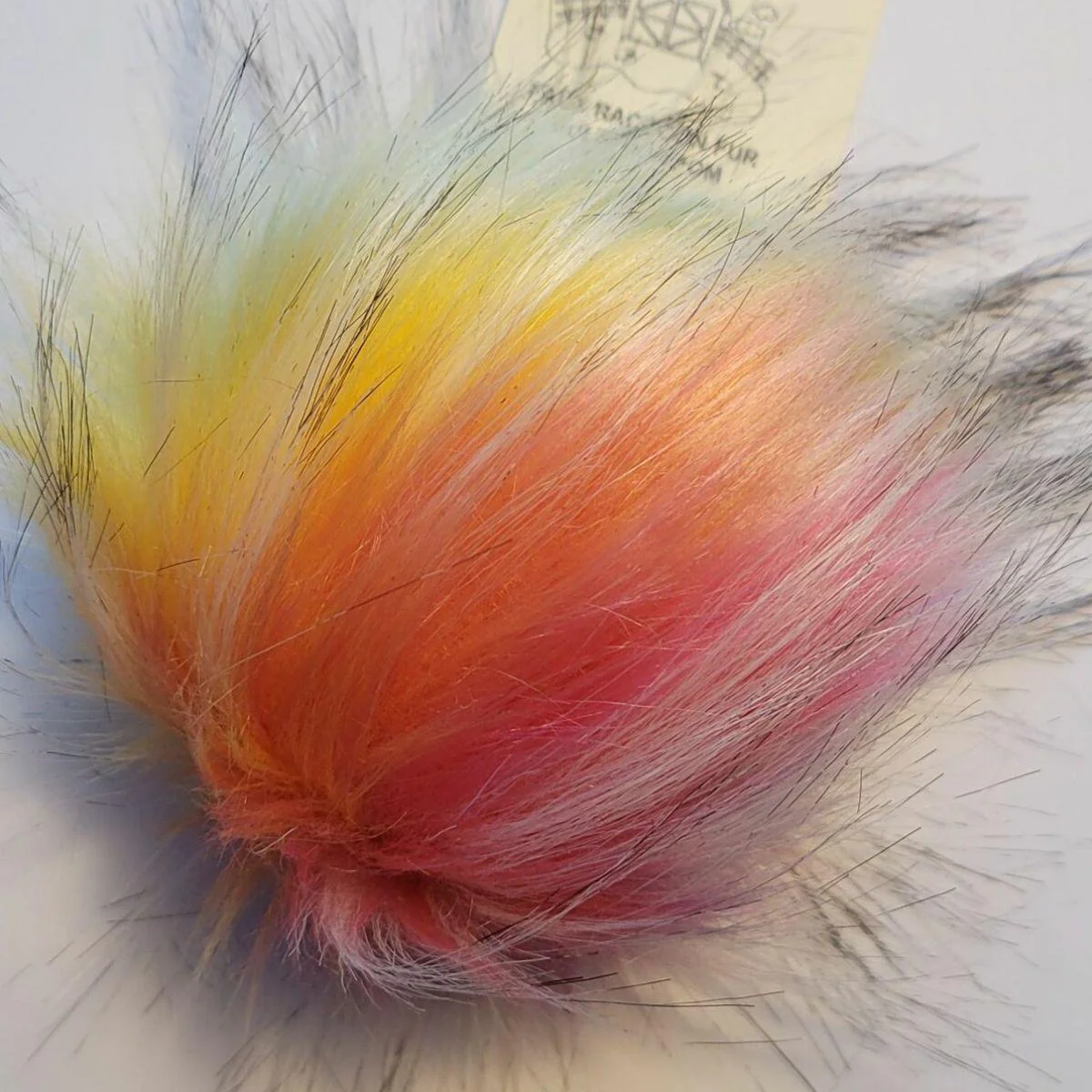 Faux Raccoon Fur Pompom - Multi Color on White