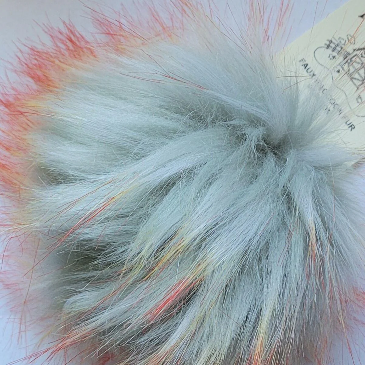 Faux Raccoon Fur Pompom - Silver with Pink
