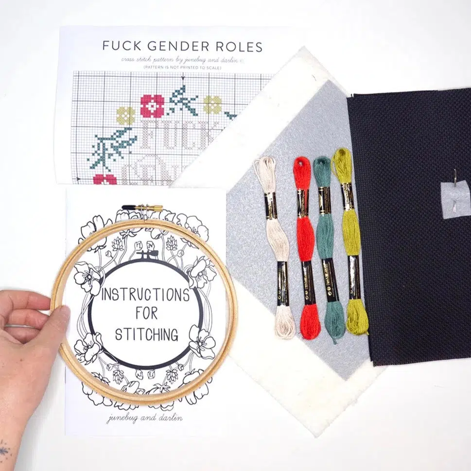 Fuck Gender Roles, 6" Cross Stitch Kit - Image 2