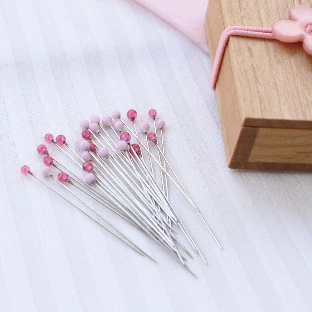 Glass Sewing Pins in a Cherry-Wood Box - Image 3