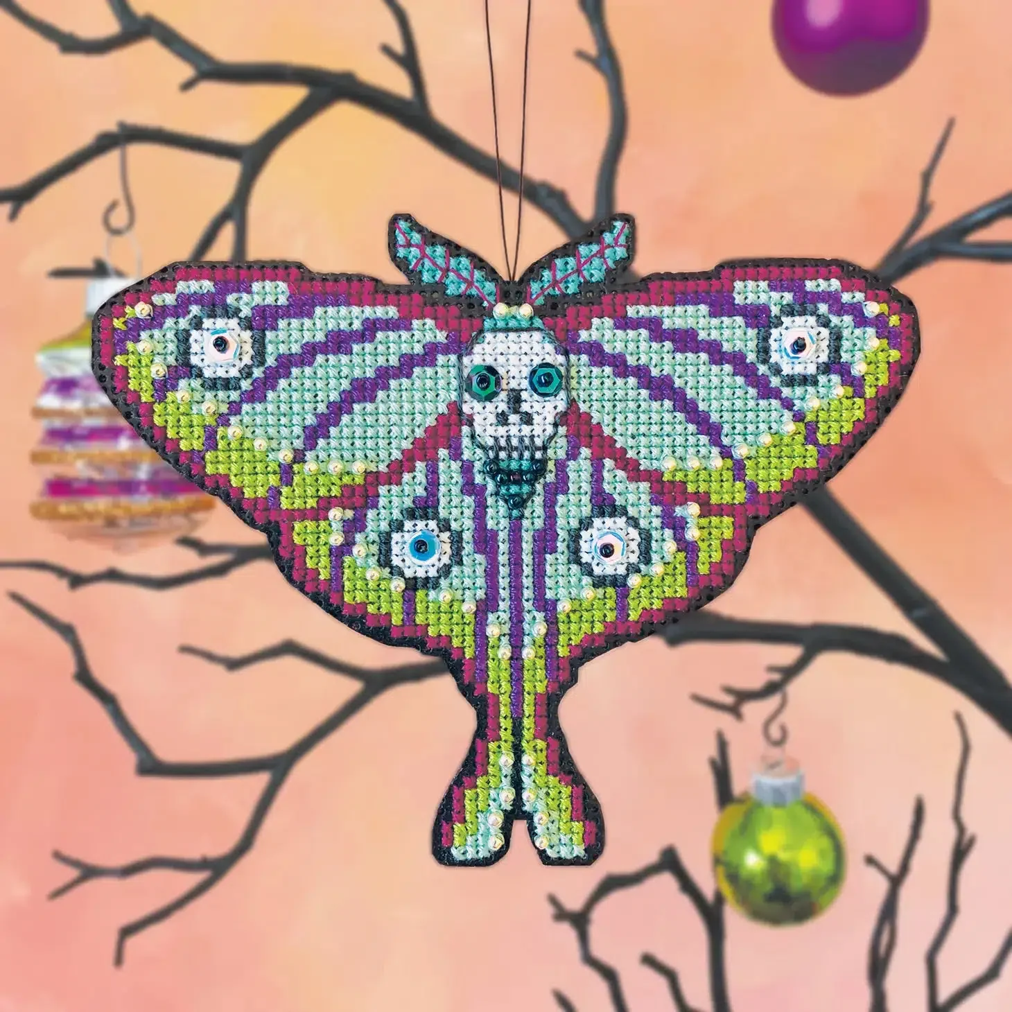 Goth Moth Cross Stitch Ornament Kit