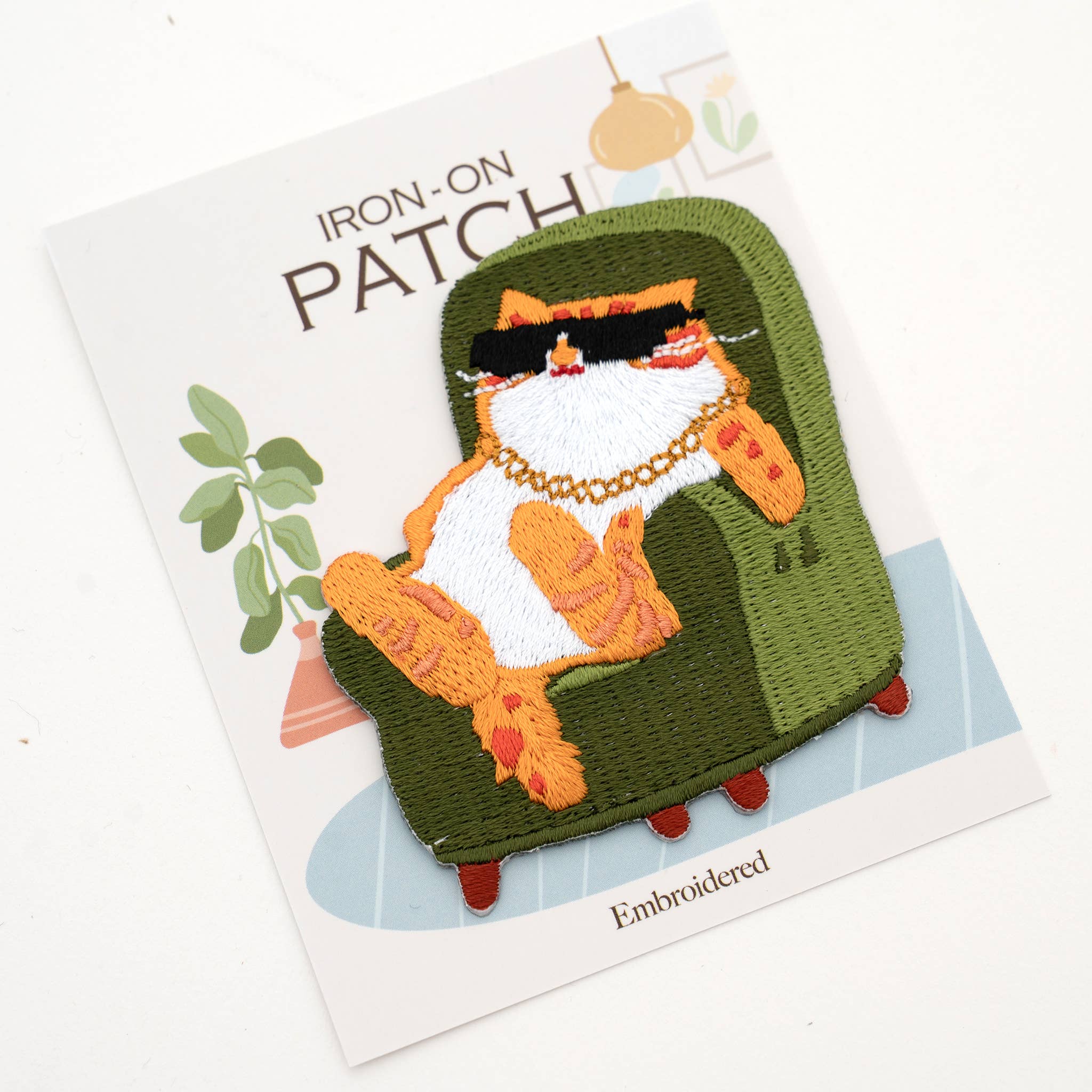 Green Sofa Cat Iron-On Patch