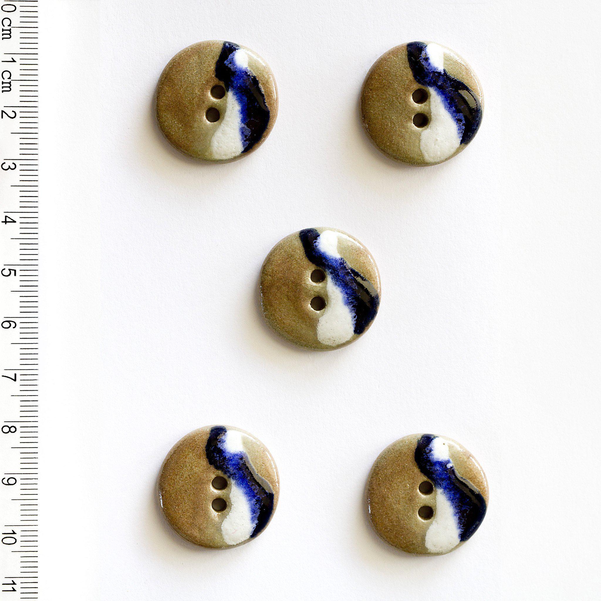 White and Blue Swirl on Terra Cotta Buttons