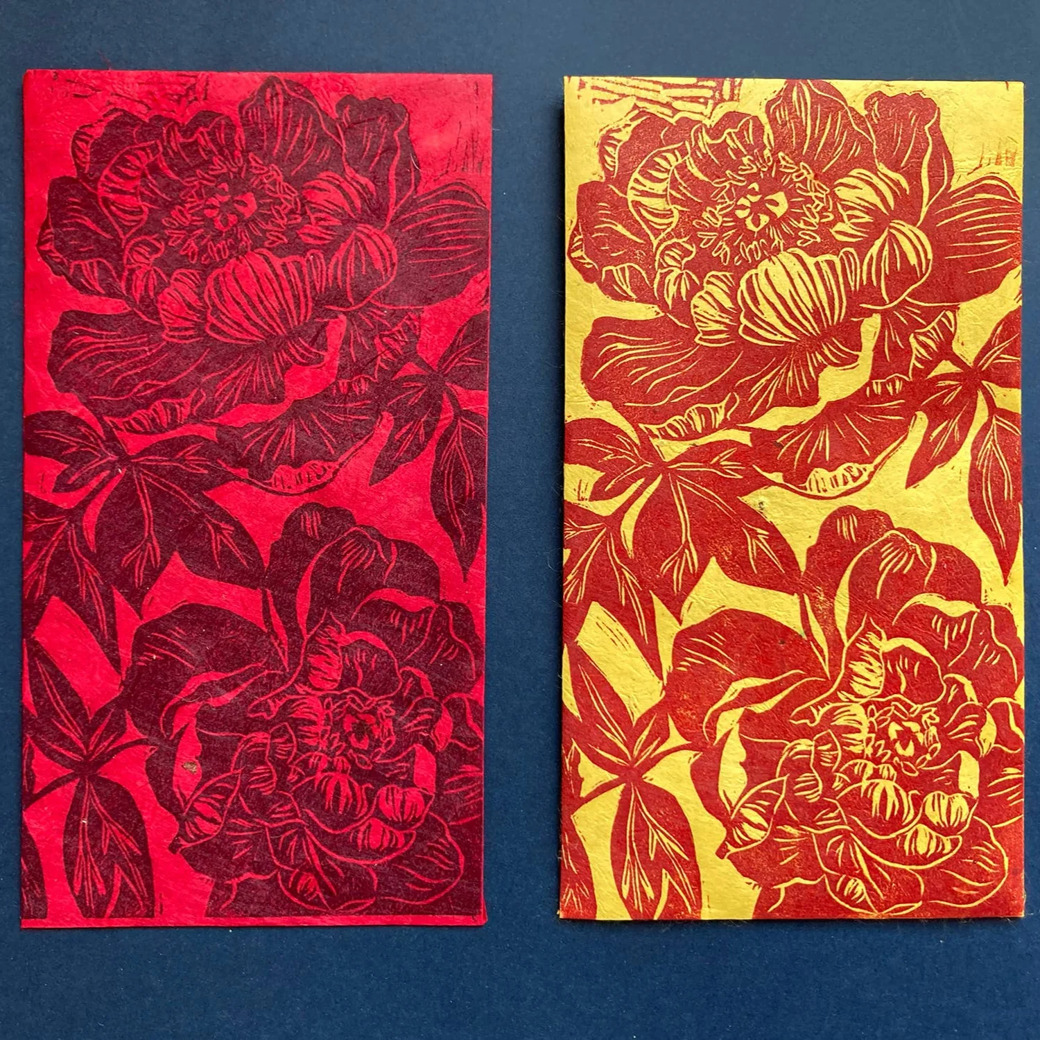 Hand-Printed Red Envelopes Peony - Red