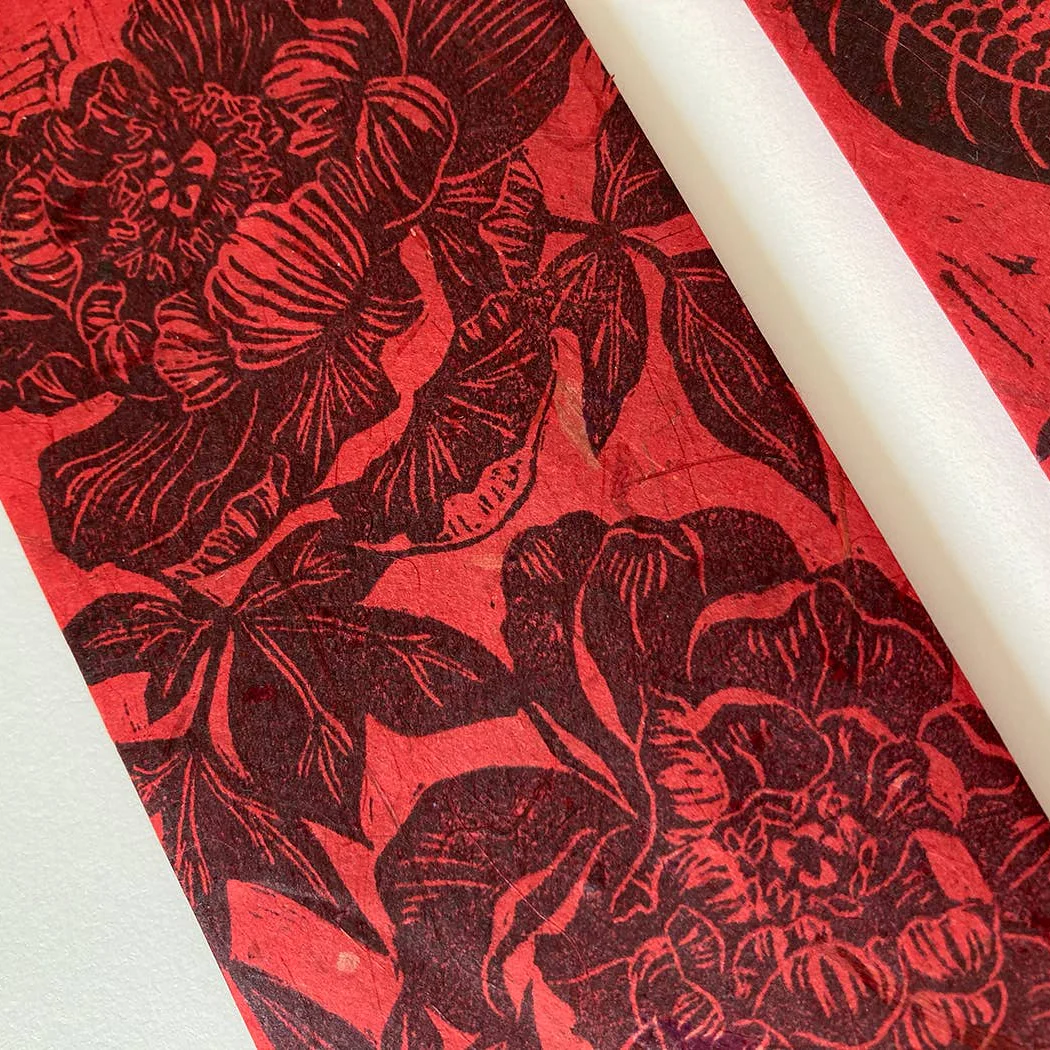 Hand-Printed Red Envelopes Peony - Red - Image 2