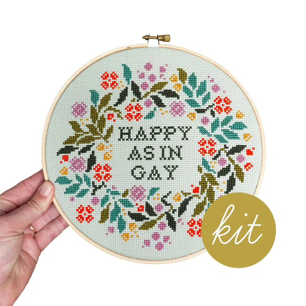 Happy As In Gay, 8" Cross Stitch Kit