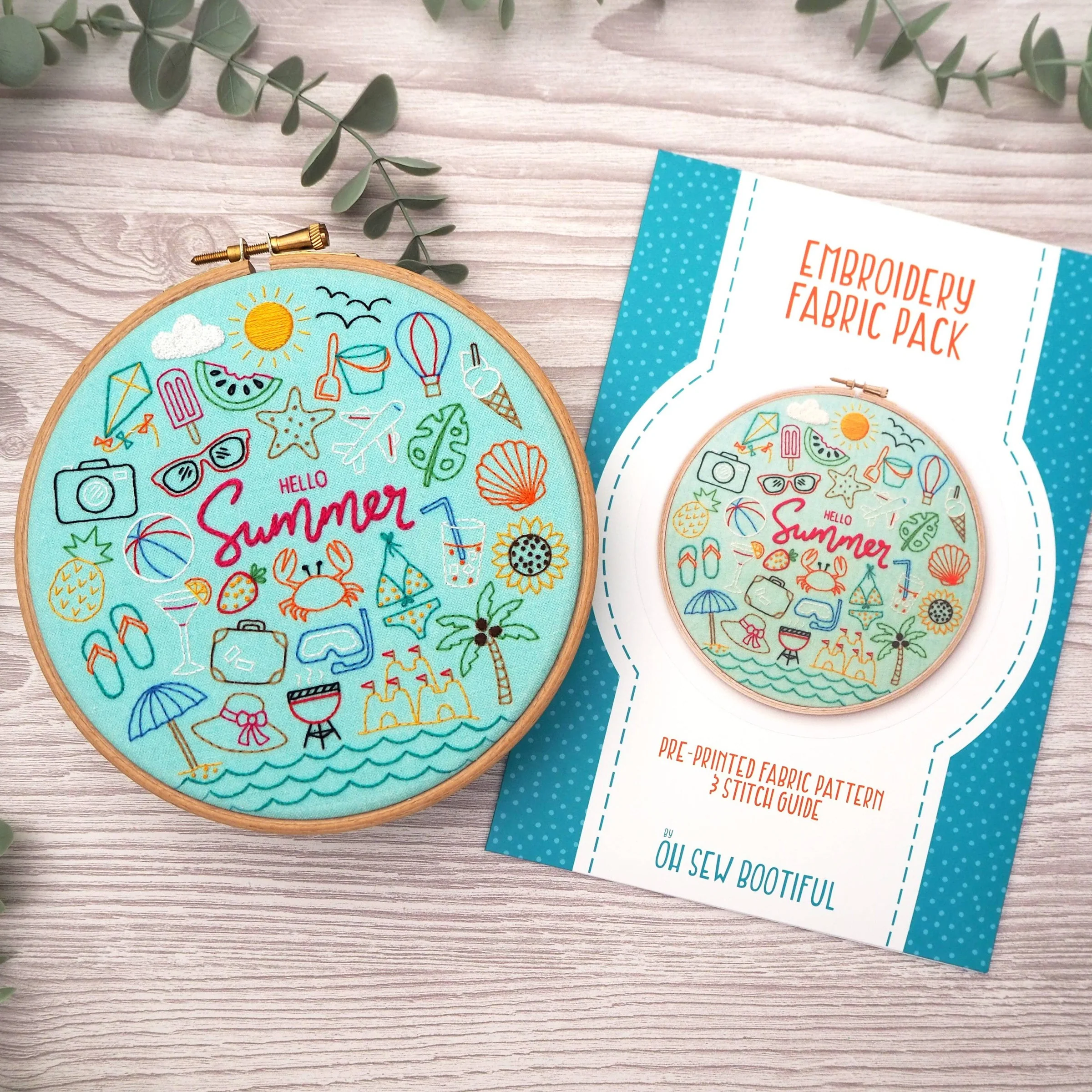 Hello Summer Embroidery Pattern Fabric Pack - Image 2