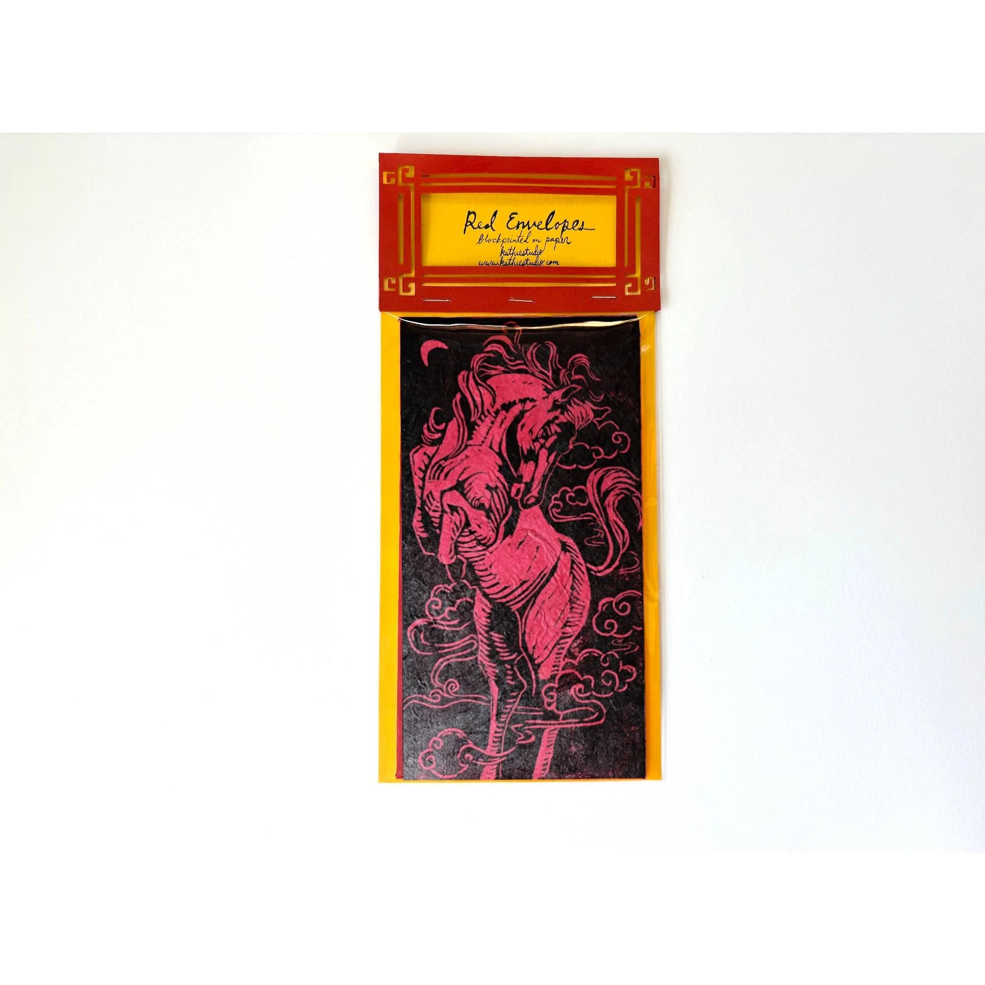 Horse Blockprinted Red Envelope