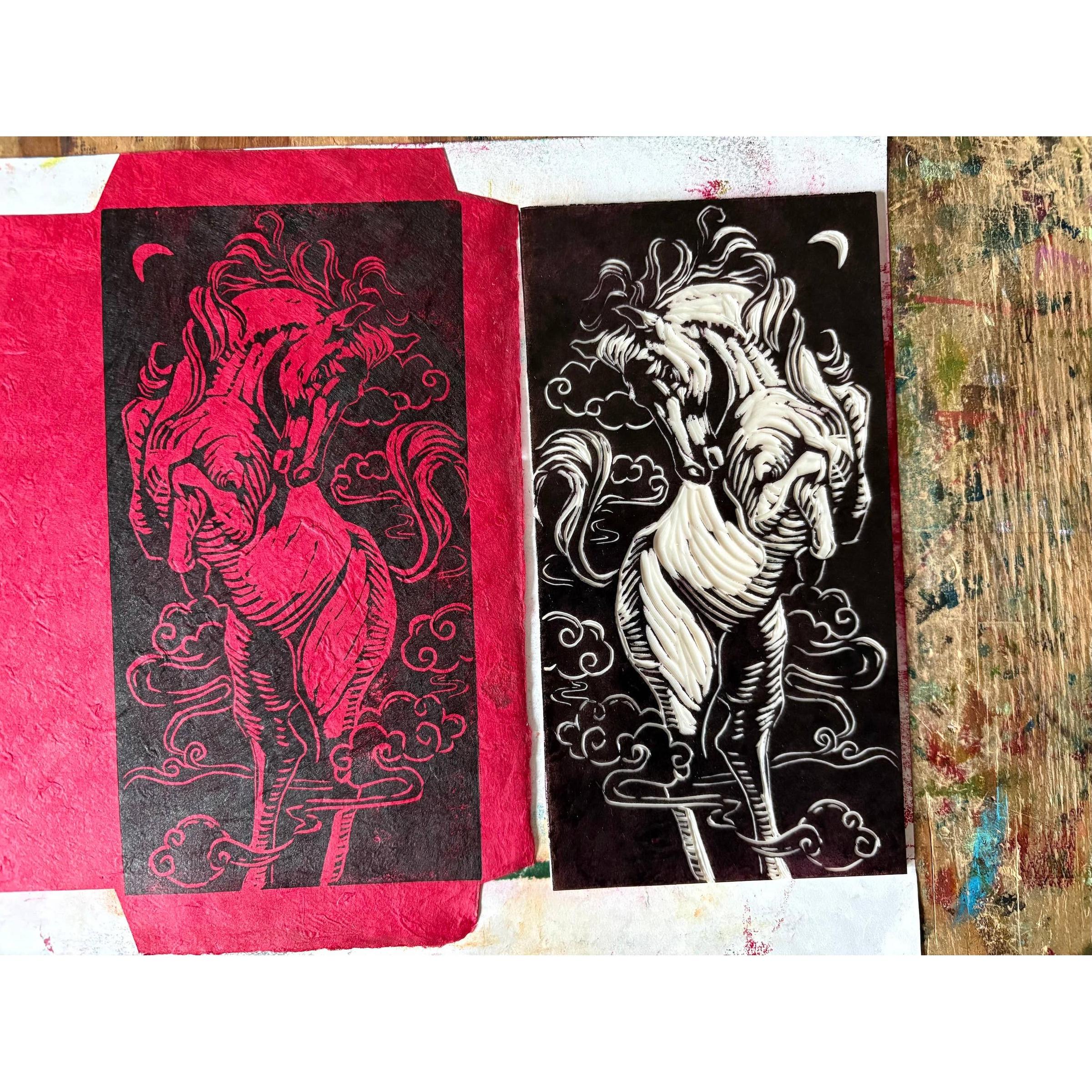 Horse Blockprinted Red Envelope - Image 2