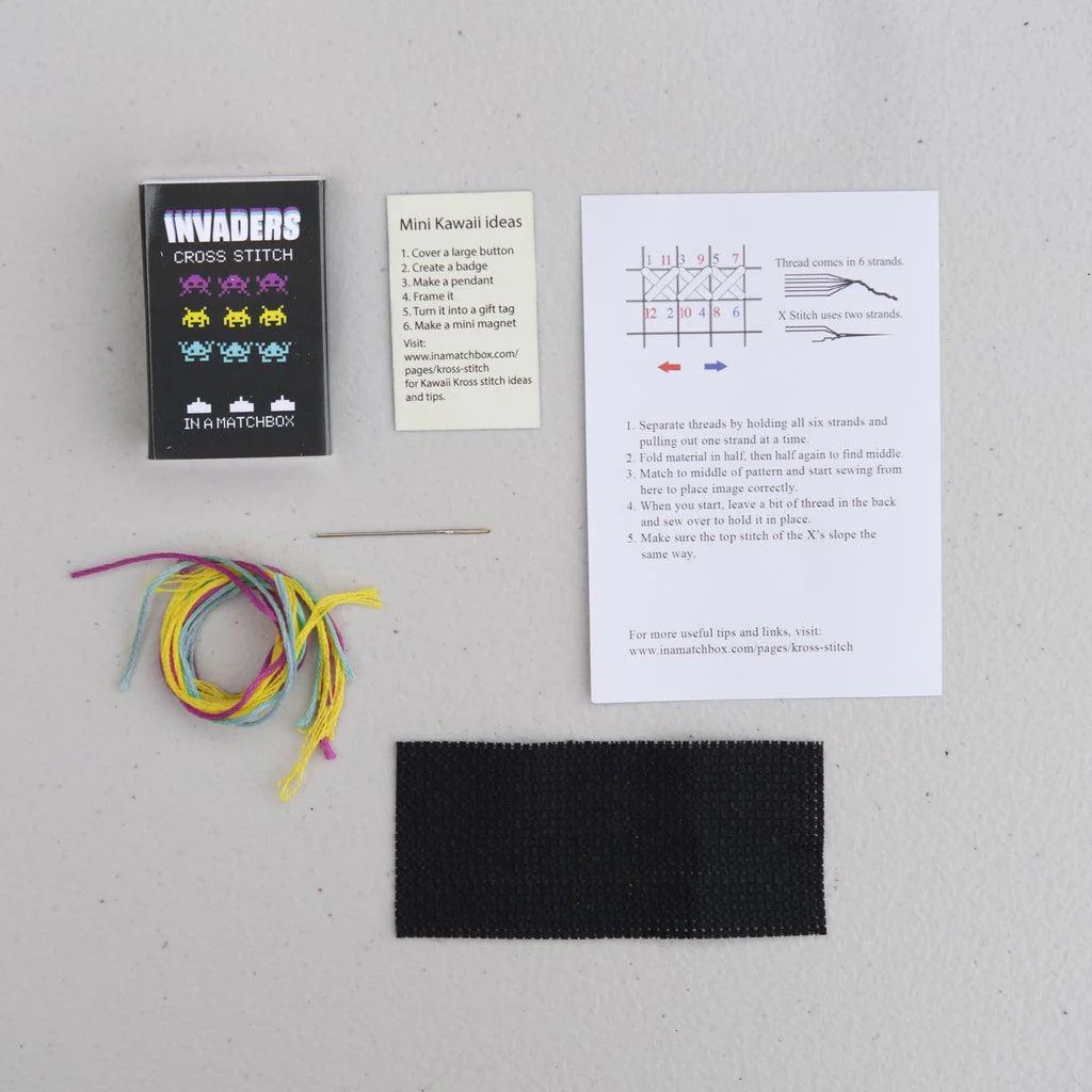 Space Invaders Mini Cross Stitch CMYK Kit in a Matchbox - Image 4