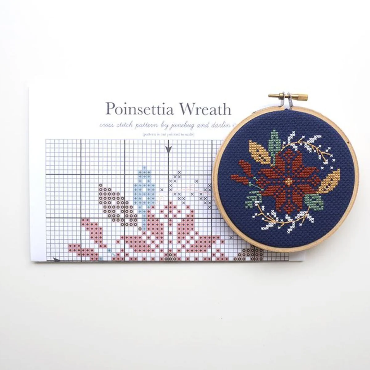 Poinsettia Wreath, 4" Cross Stitch Kit - Image 3