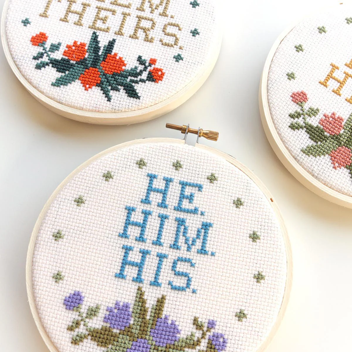 Pronouns He, 5" Cross Stitch Kit - Image 4