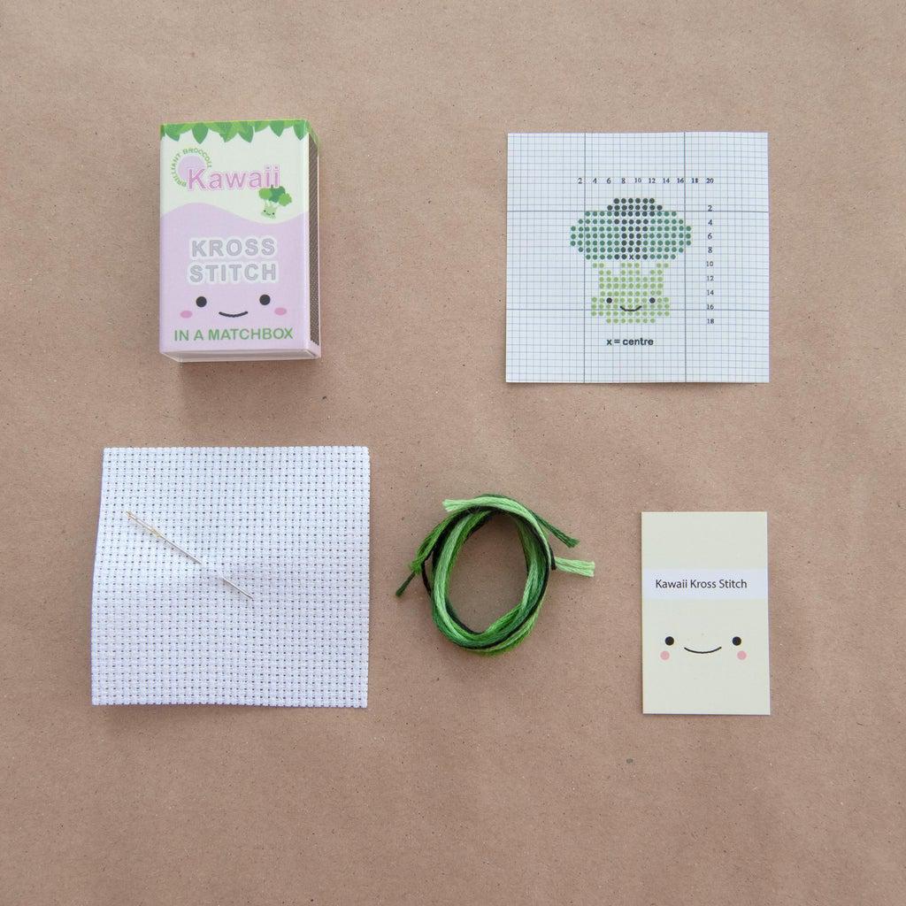 Kawaii Broccoli Cross Stitch Kit in a Matchbox - Image 4