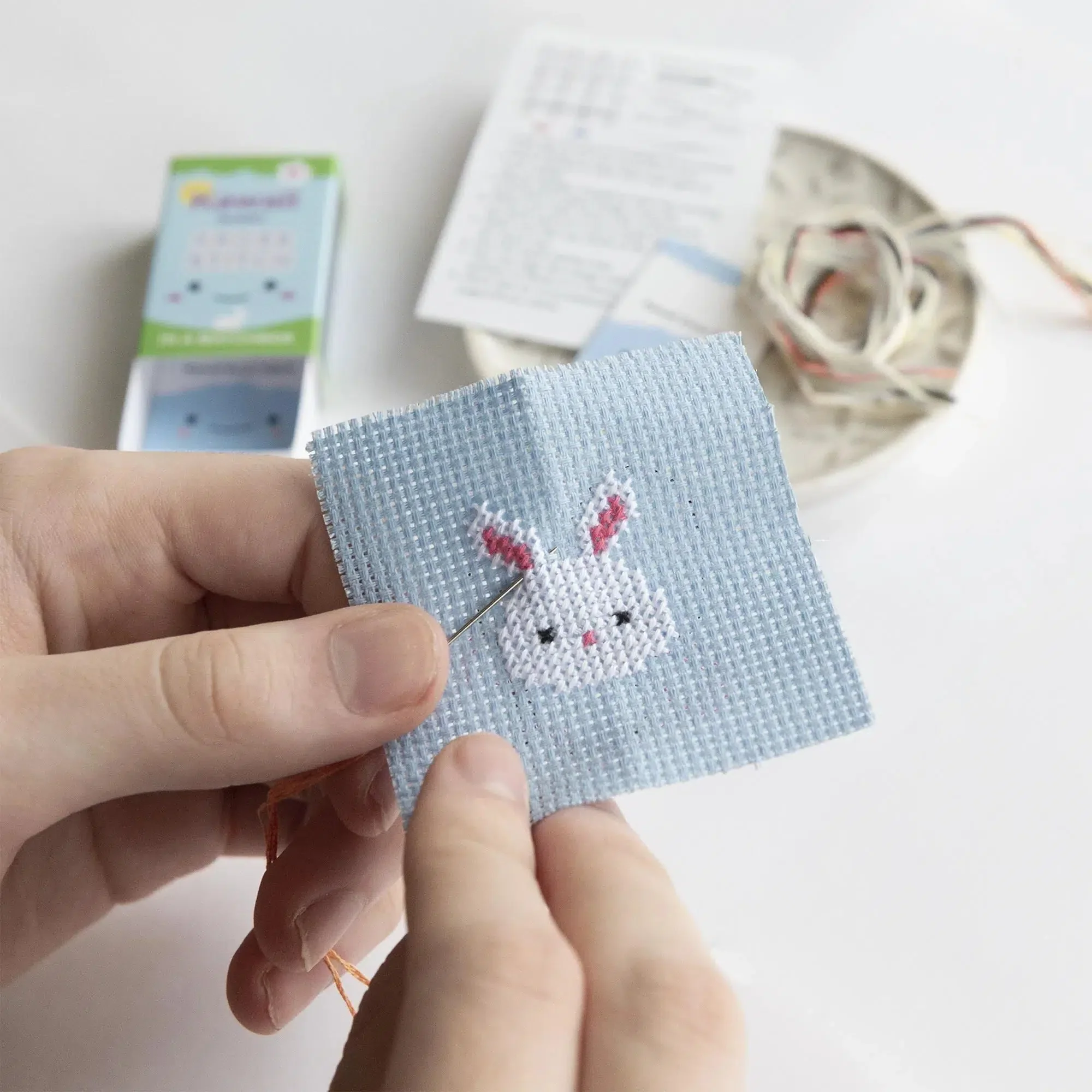 Kawaii Bunny Mini Cross Stitch Kit in a Matchbox
