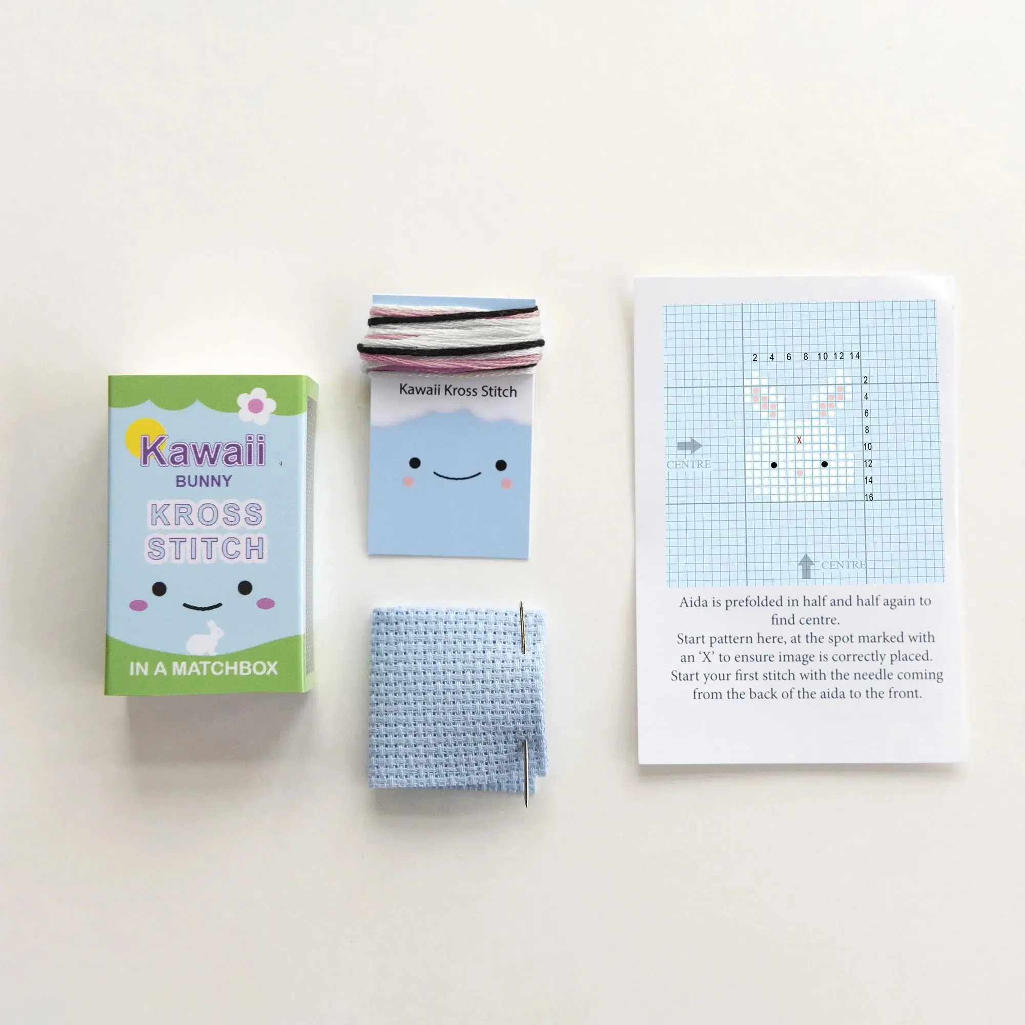 Kawaii Bunny Mini Cross Stitch Kit in a Matchbox - Image 4