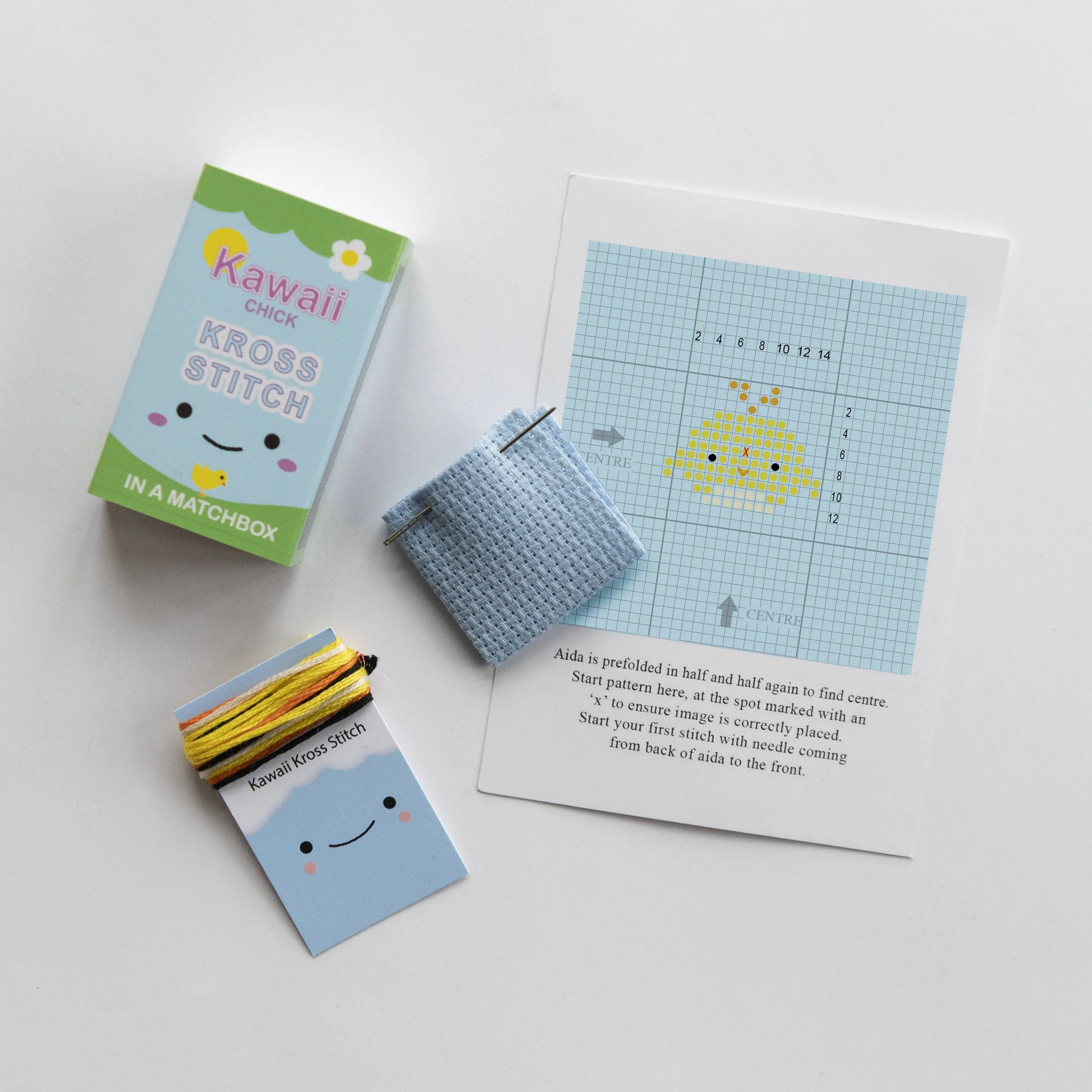 Kawaii Chick Mini Cross Stitch Kit In A Matchbox - Image 2