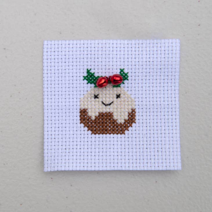 Kawaii Christmas Pudding Mini Cross Stitch Kit in a Matchbox - Image 3