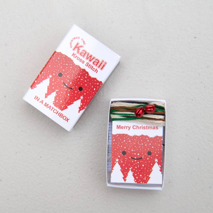 Kawaii Christmas Pudding Mini Cross Stitch Kit in a Matchbox - Image 5
