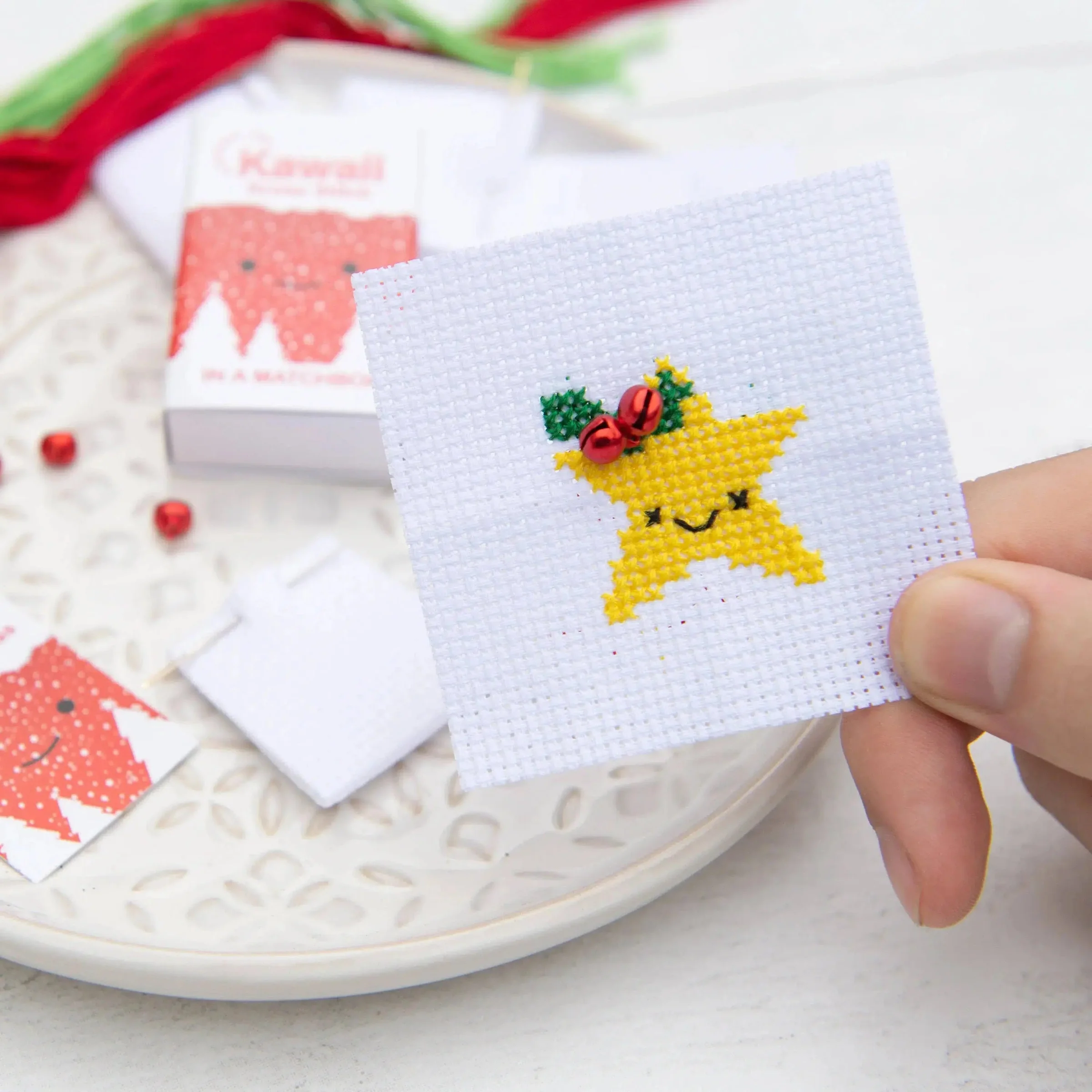Kawaii Christmas Star Mini Cross Stitch Kit in a Matchbox
