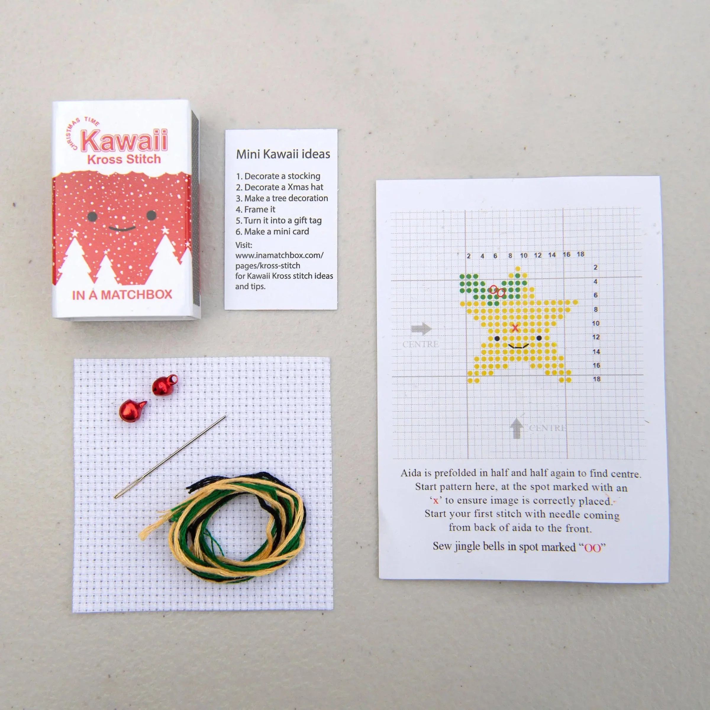 Kawaii Christmas Star Mini Cross Stitch Kit in a Matchbox - Image 4