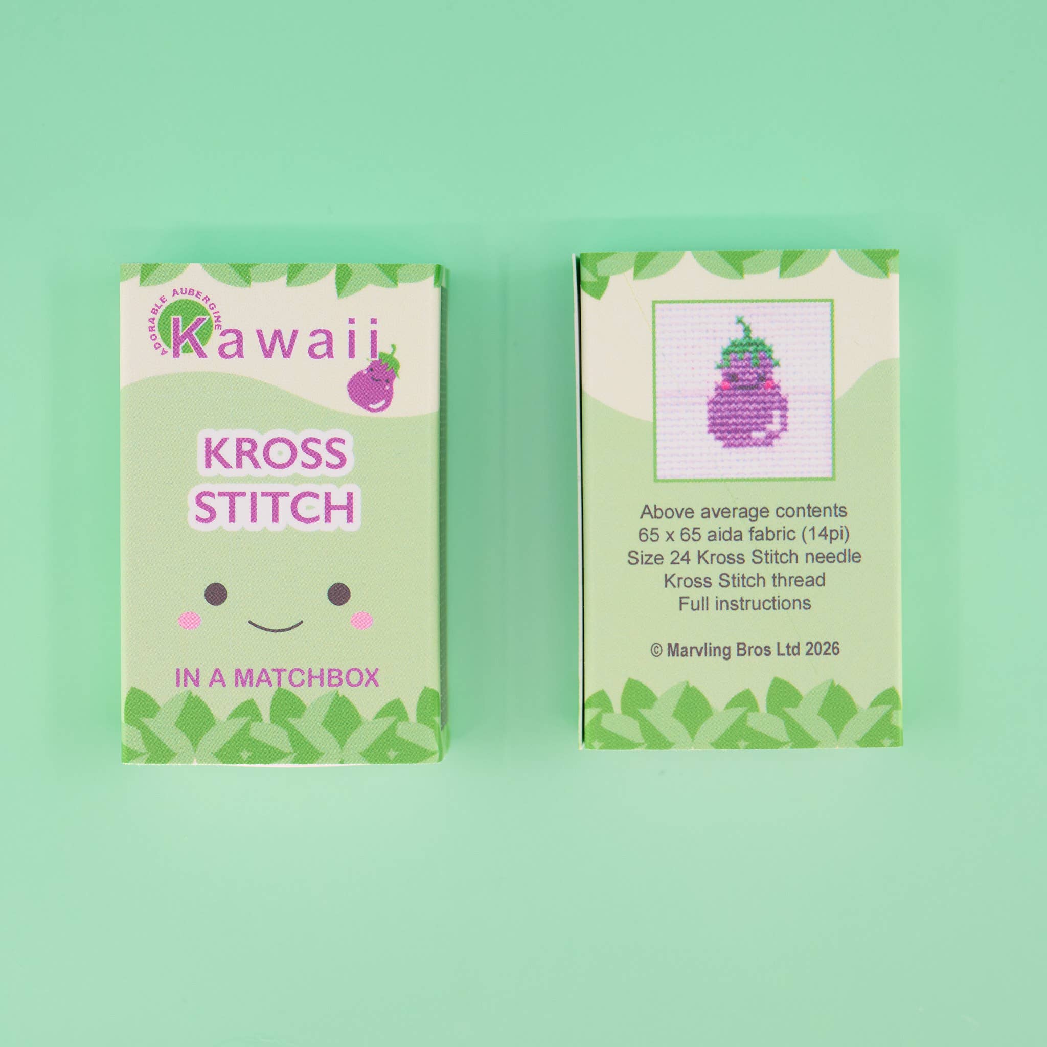 Kawaii Eggplant Mini Cross Stitch Kit - Image 2