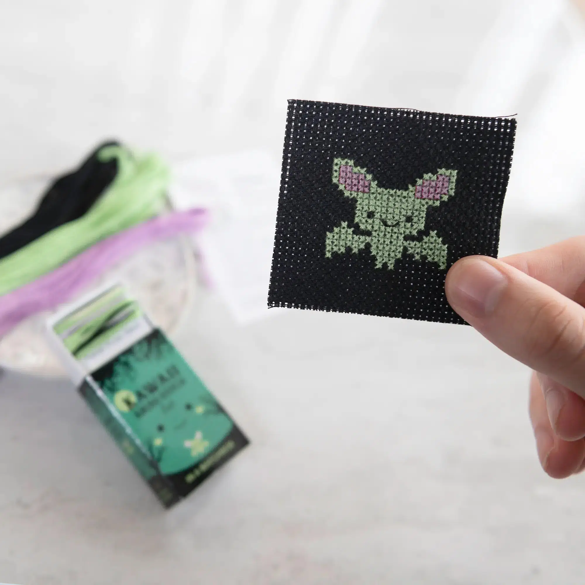 Kawaii Halloween Bat Mini Cross Stitch Kit in a Matchbox