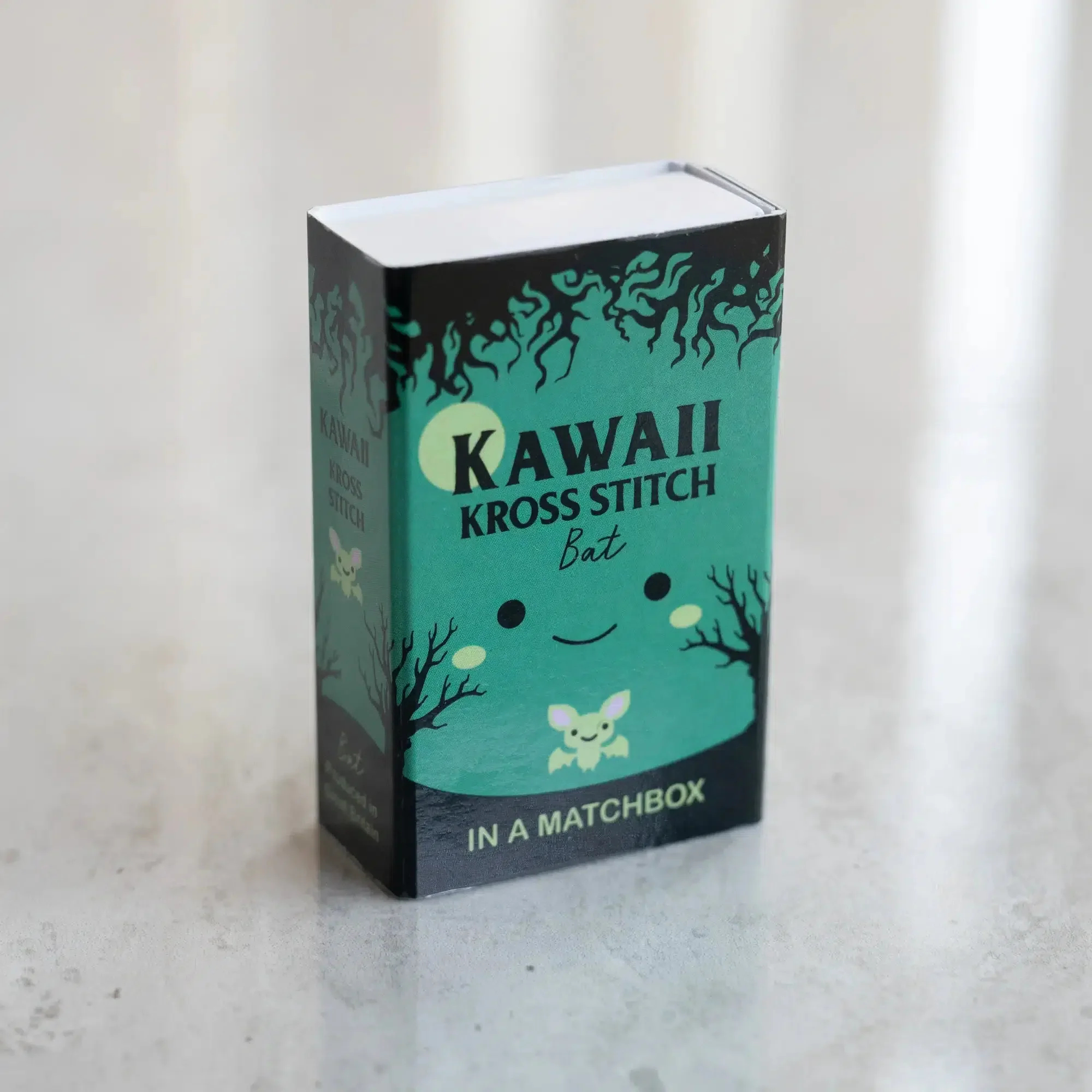 Kawaii Halloween Bat Mini Cross Stitch Kit in a Matchbox - Image 3