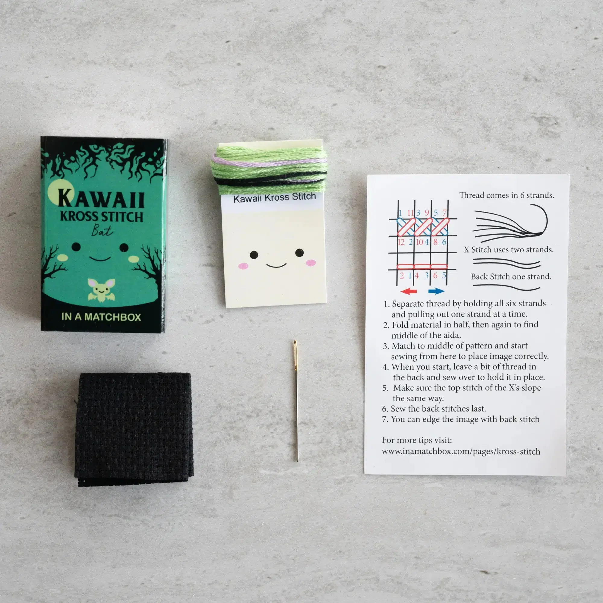Kawaii Halloween Bat Mini Cross Stitch Kit in a Matchbox - Image 4
