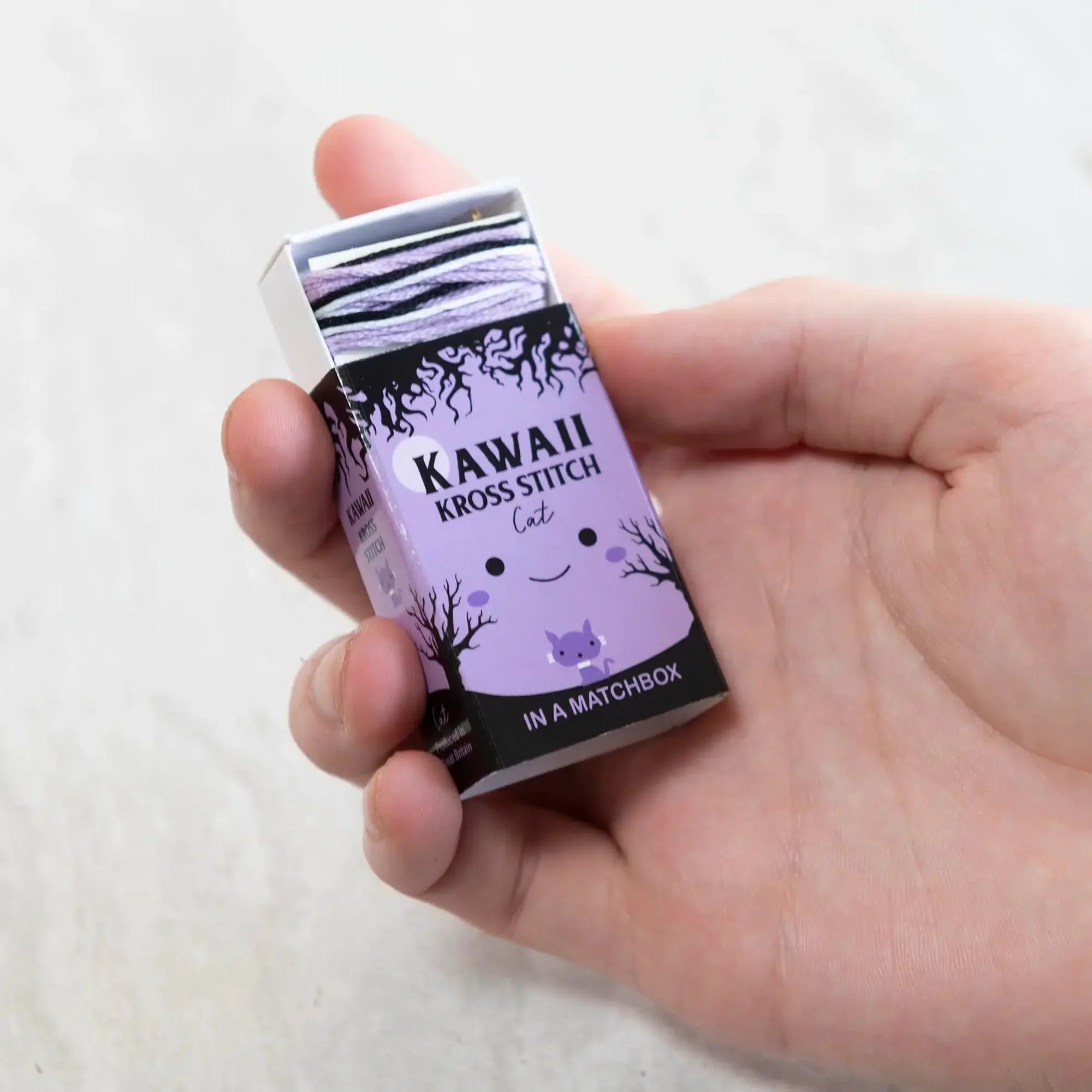 Kawaii Halloween Cat Mini Cross Stitch Kit in a Matchbox - Image 4