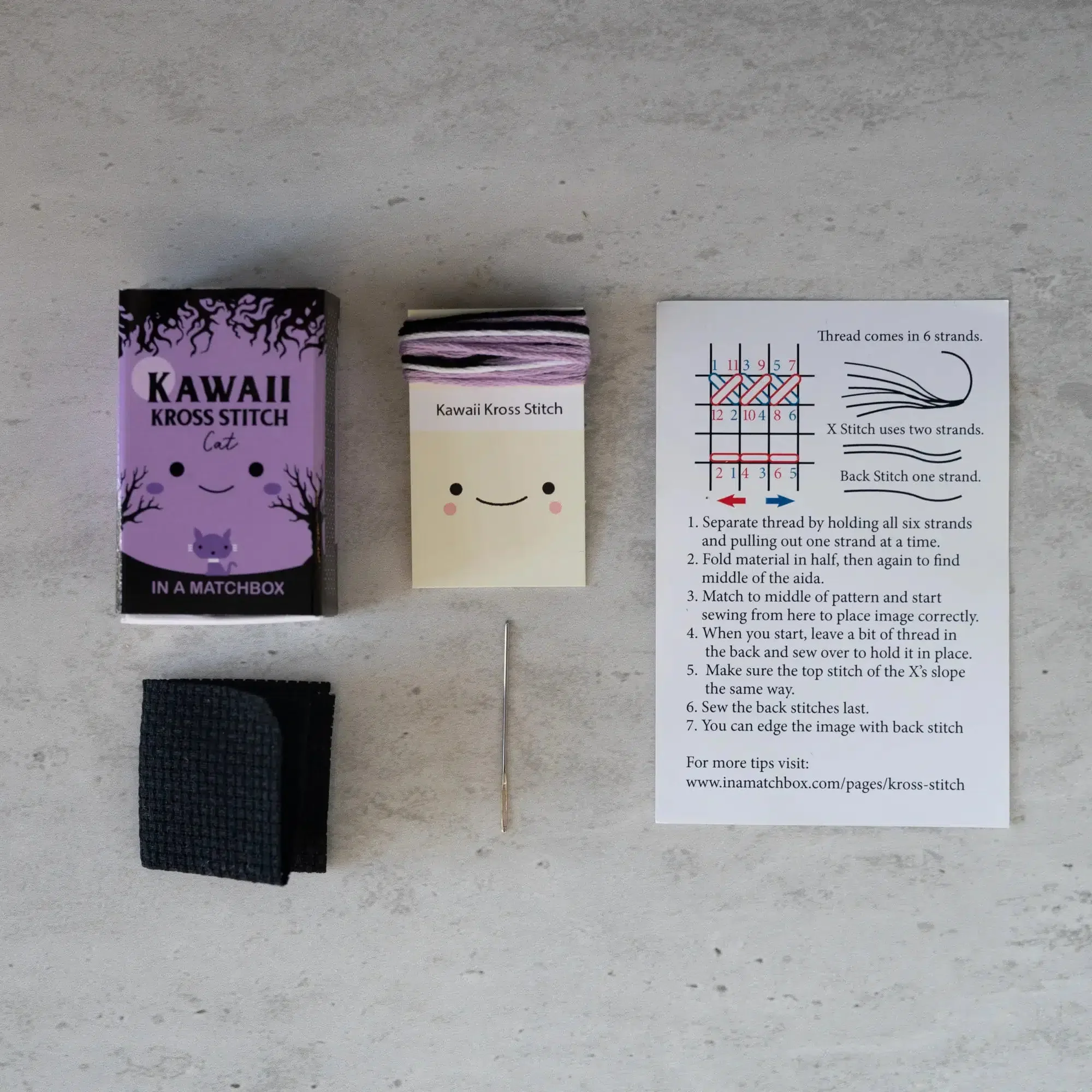 Kawaii Halloween Cat Mini Cross Stitch Kit in a Matchbox - Image 5