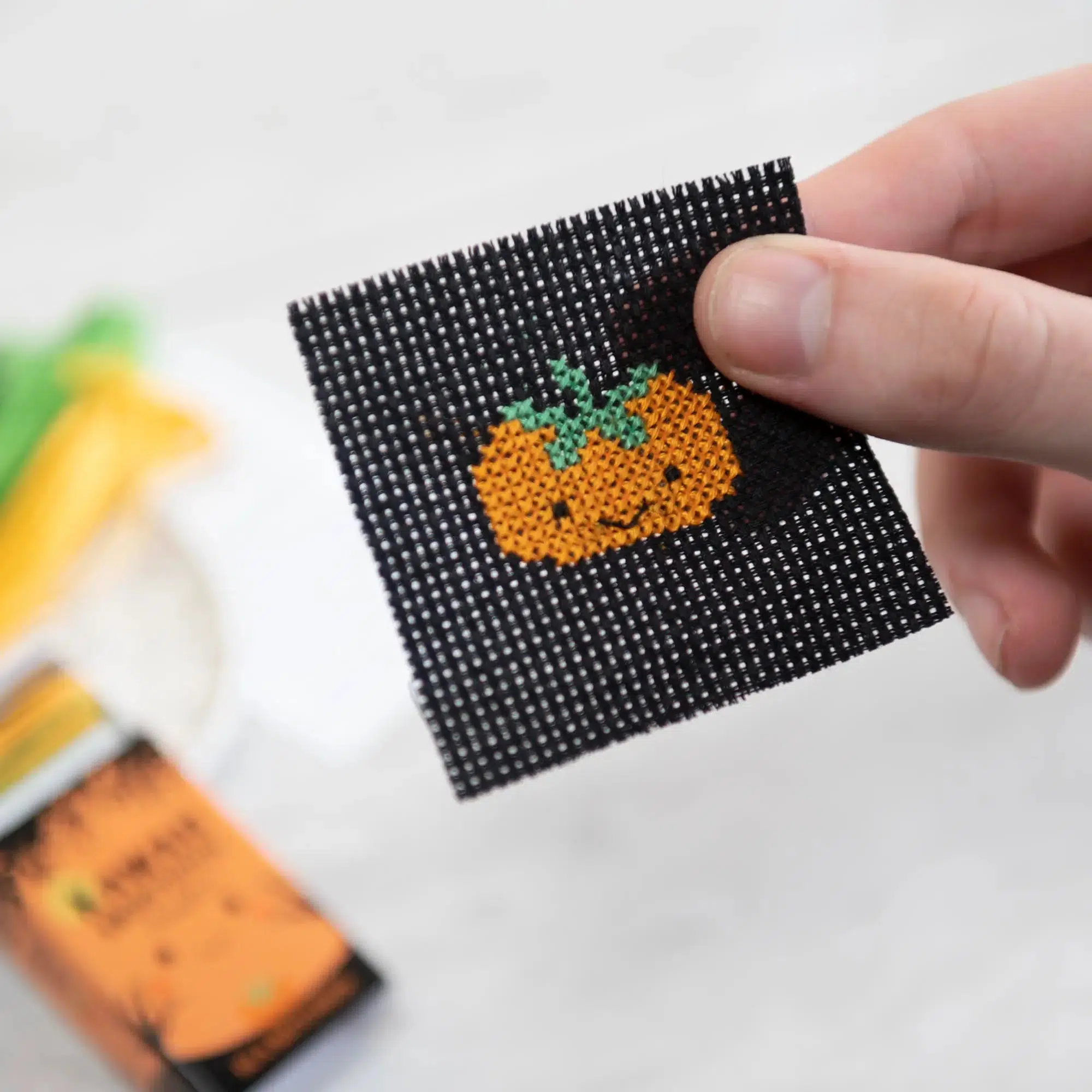 Kawaii Halloween Pumpkin Mini Cross Stitch Kit in a Matchbox