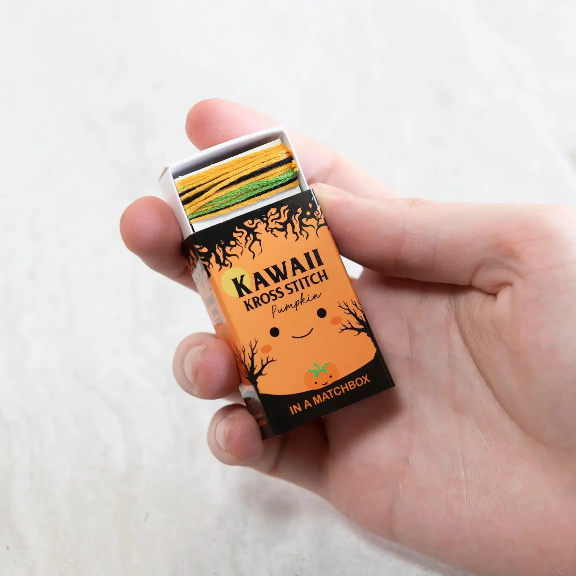 Kawaii Halloween Pumpkin Mini Cross Stitch Kit in a Matchbox - Image 4