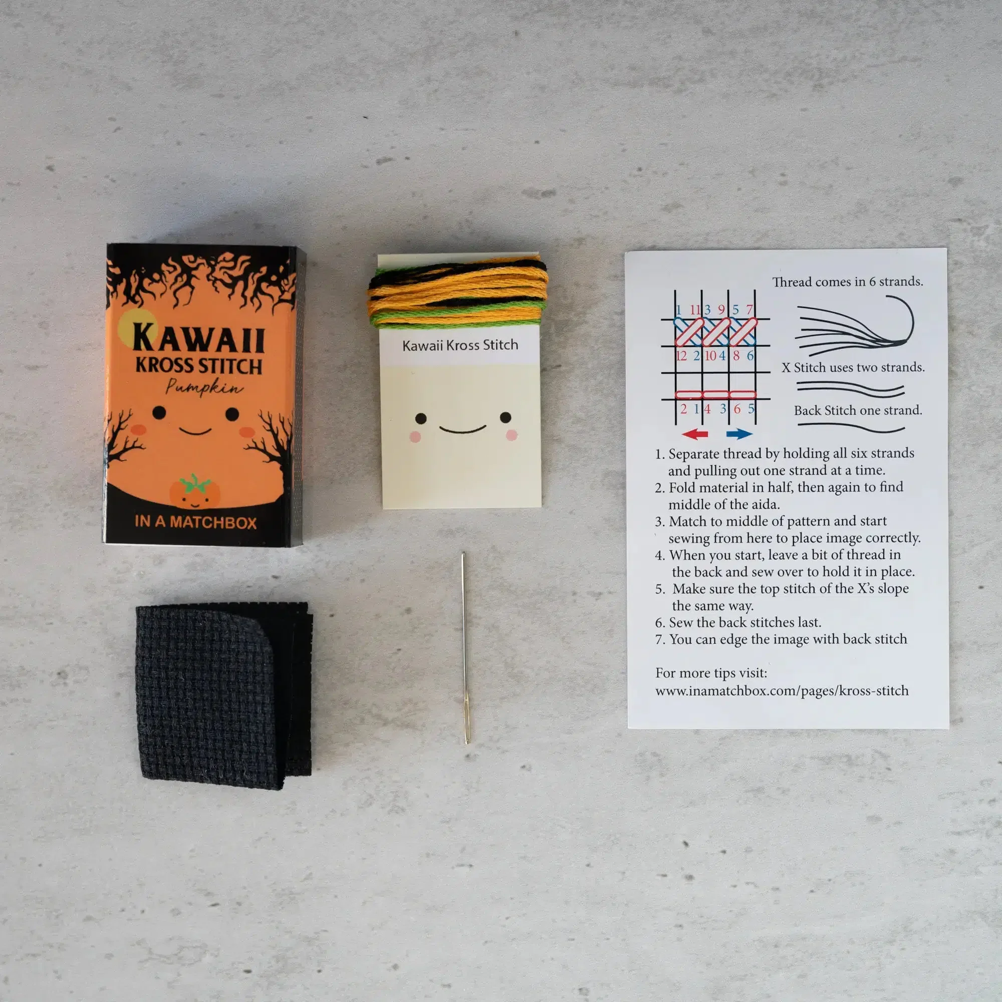Kawaii Halloween Pumpkin Mini Cross Stitch Kit in a Matchbox - Image 5