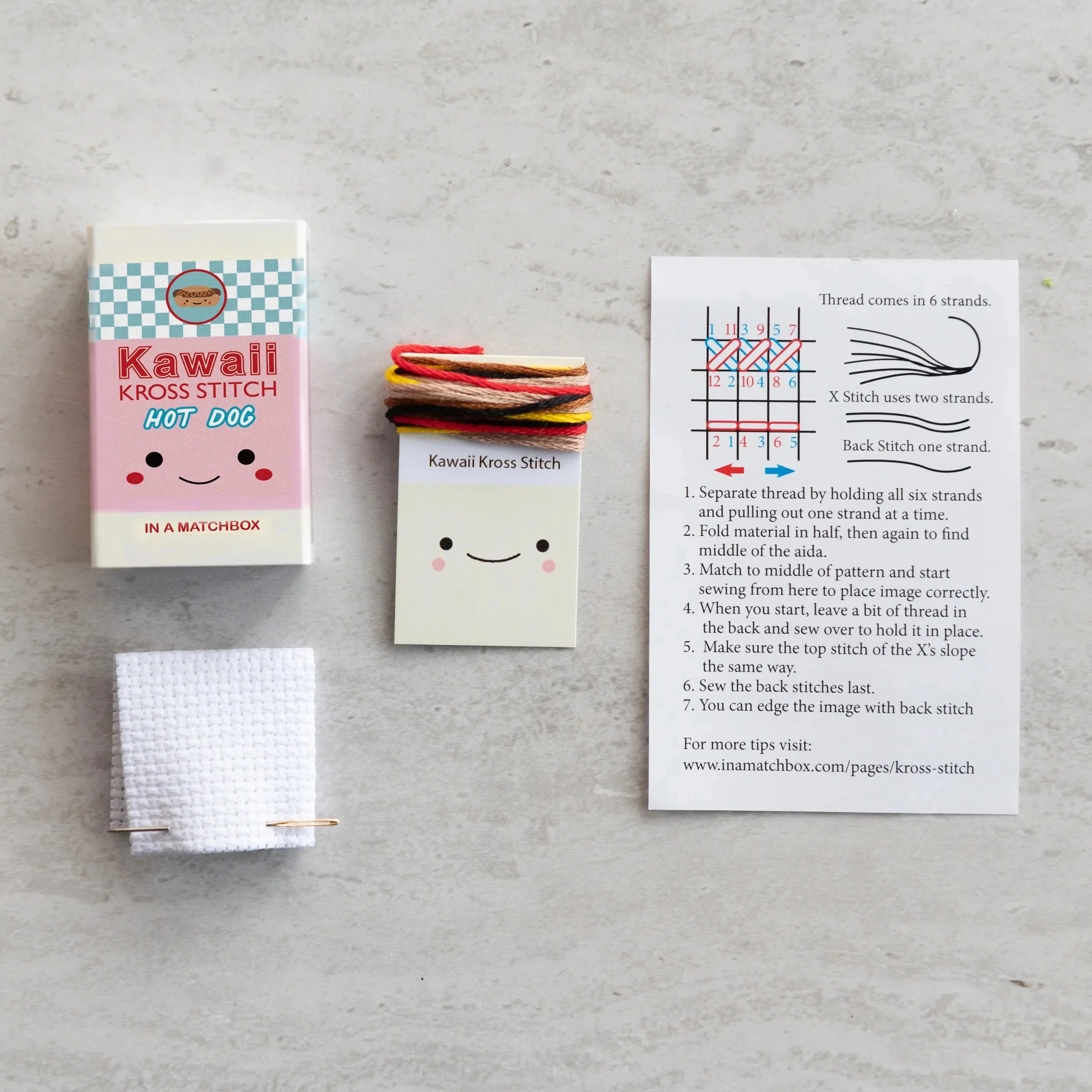 Kawaii Hot Dog Mini Cross Stitch Kit in a Matchbox - Image 4