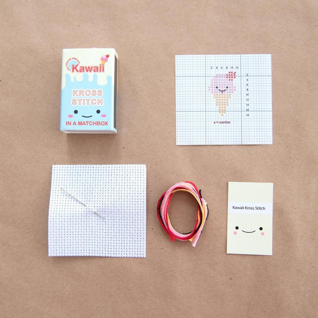 Kawaii Ice Cream Mini Cross Stitch Kit in a Matchbox - Image 4