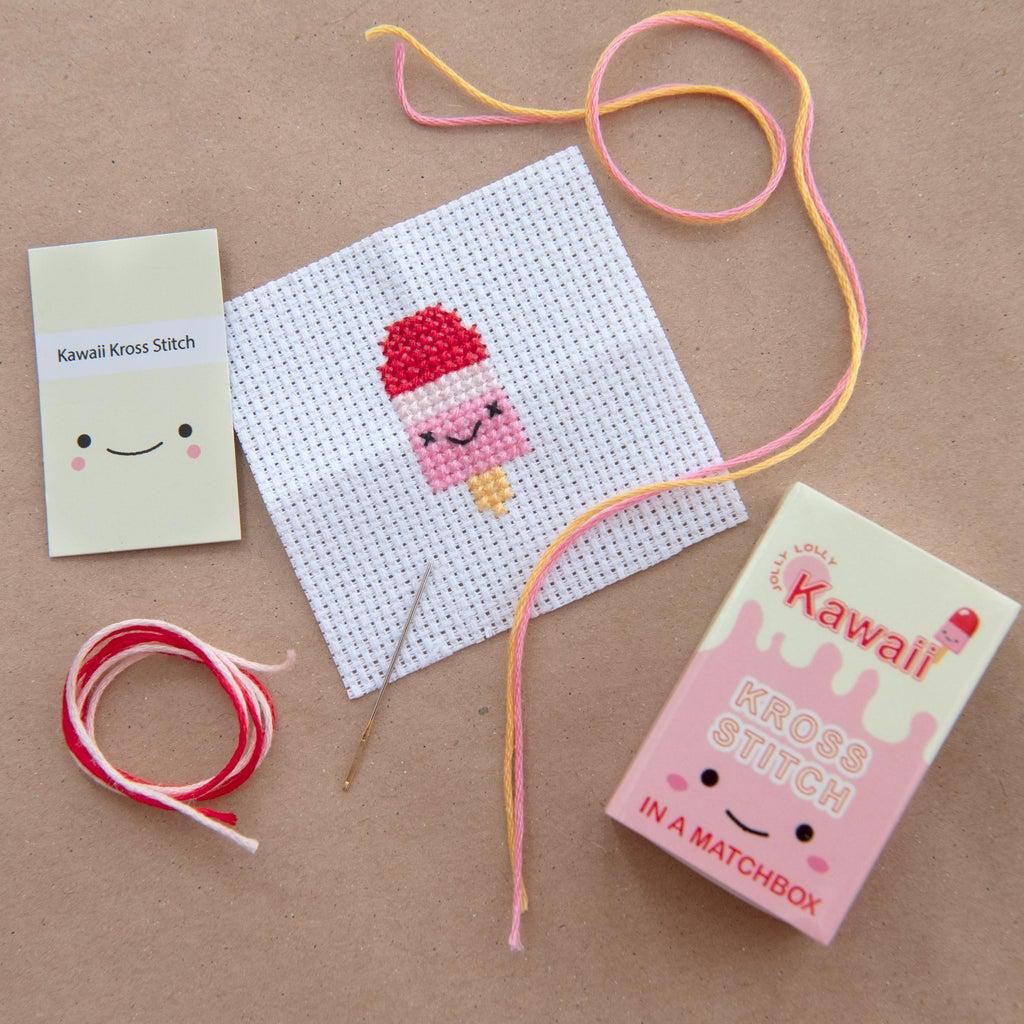 Kawaii Ice Lolly Mini Cross Stitch Kit in a Matchbox