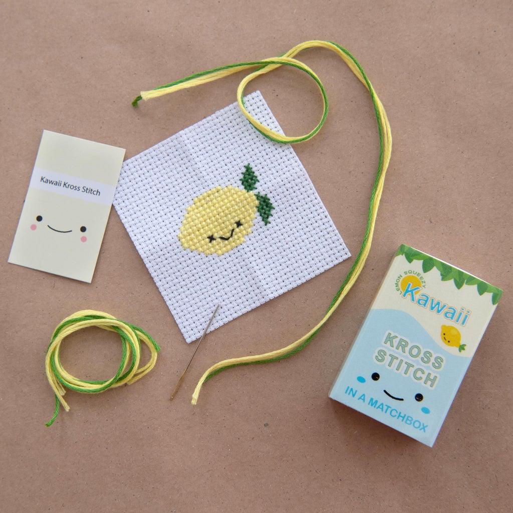 Kawaii Lemon Mini Cross Stitch Kit in a Matchbox